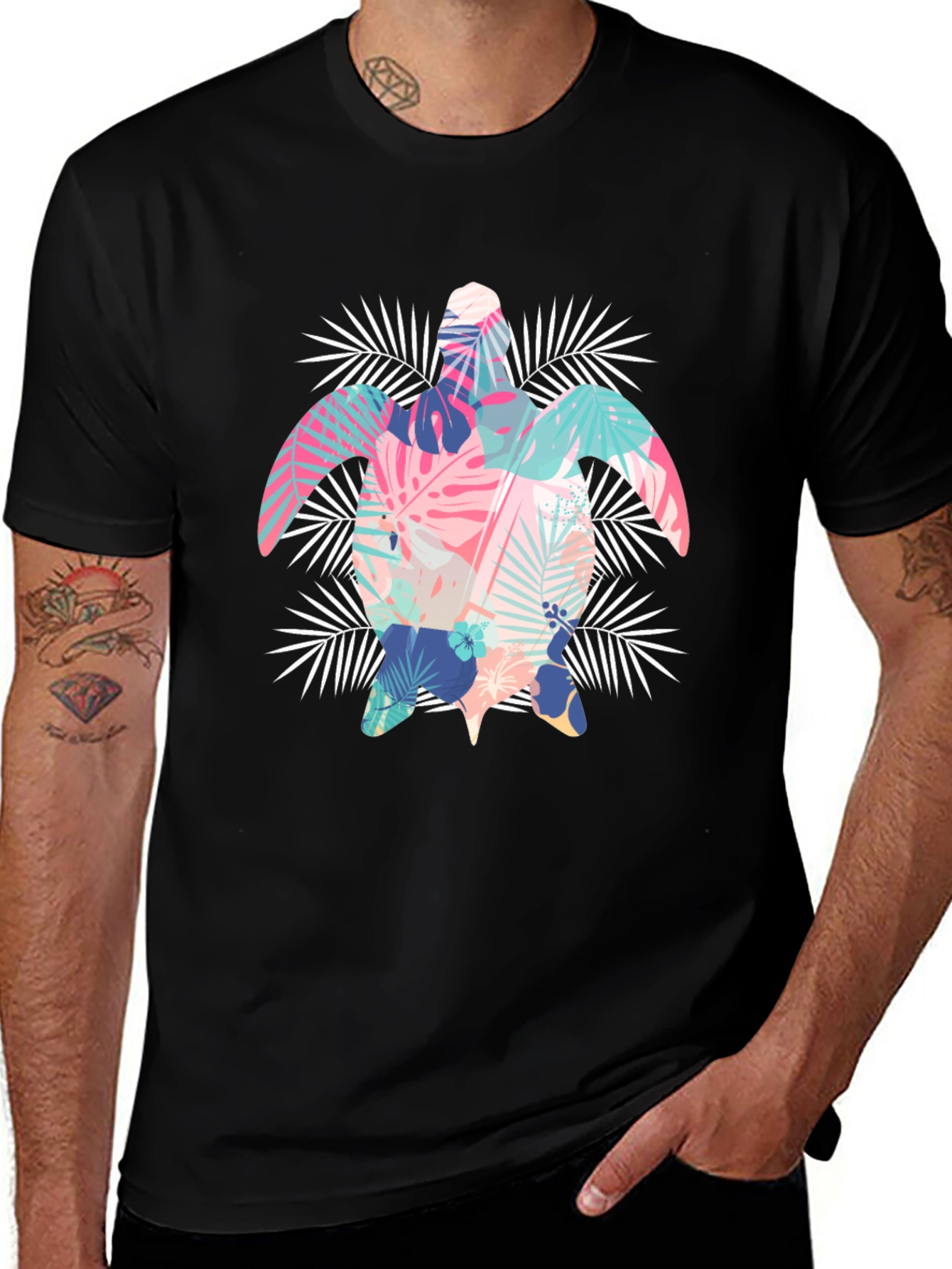 Variant 4 of Tropical Turtle Graphic Tee - Black