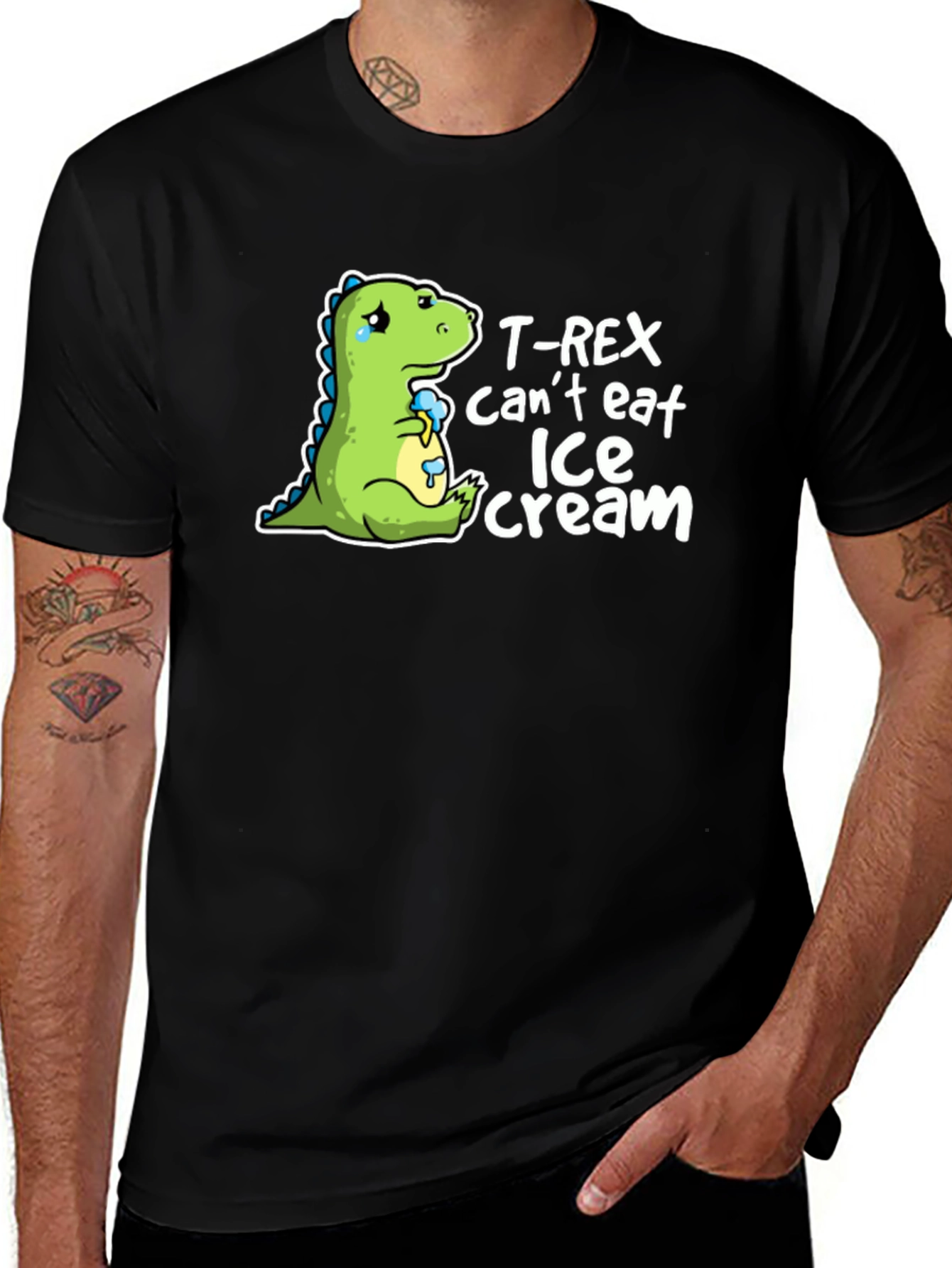 Variant 25 of T-Rex Can't Eat Ice Cream Men's Black T-Shirt