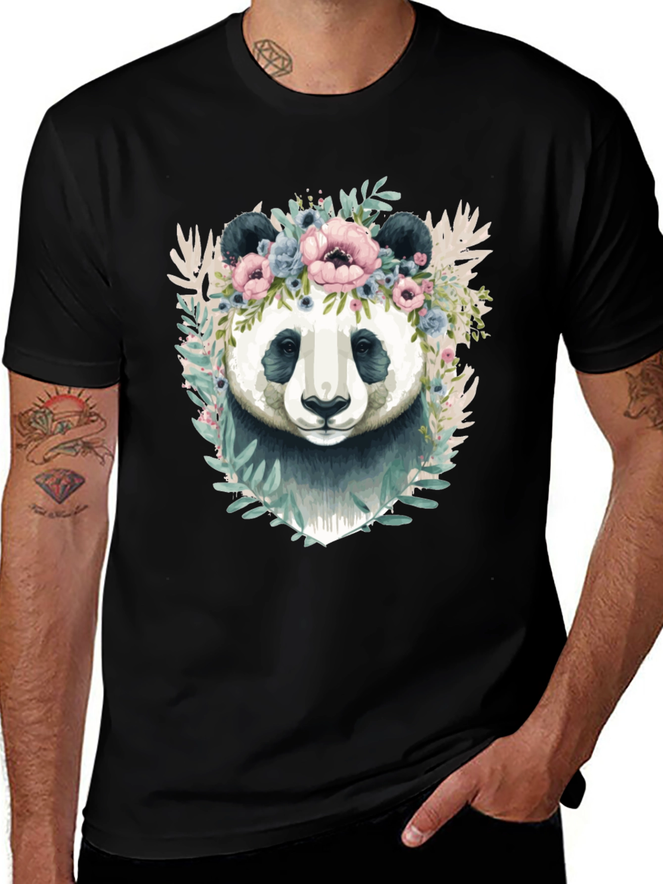 Variant 17 of Panda Floral Wreath Graphic Tee