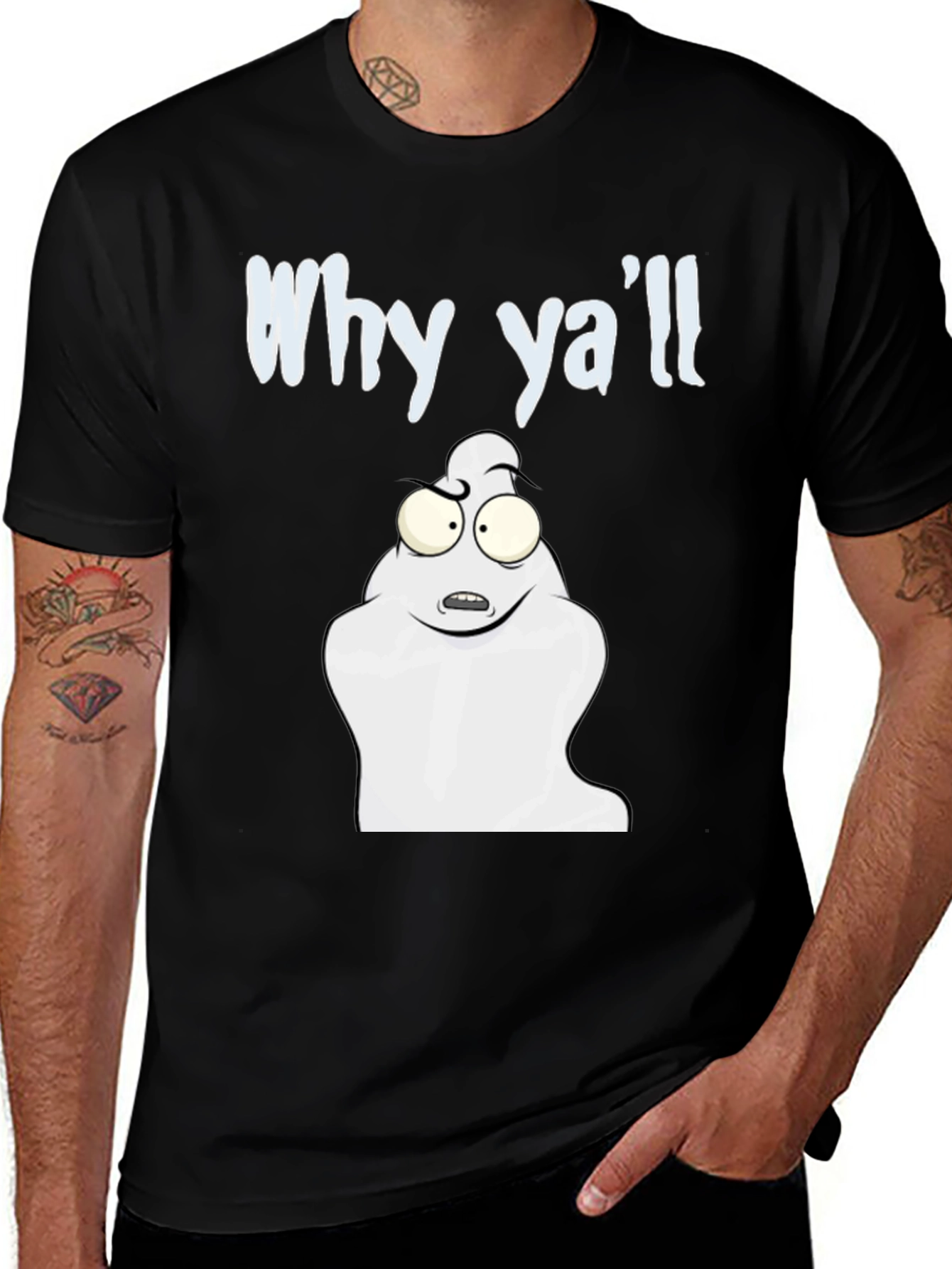 Variant 21 of Why Ya'll Funny Ghost T-Shirt - Black Cotton Tee