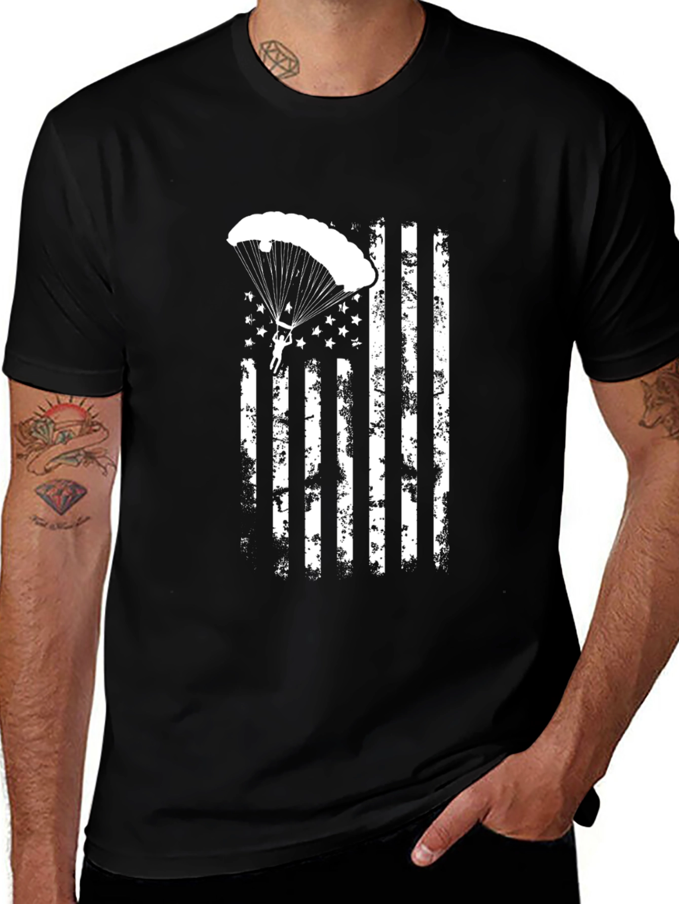 Variant 25 of Patriotic Parachutist USA Flag Graphic T-Shirt