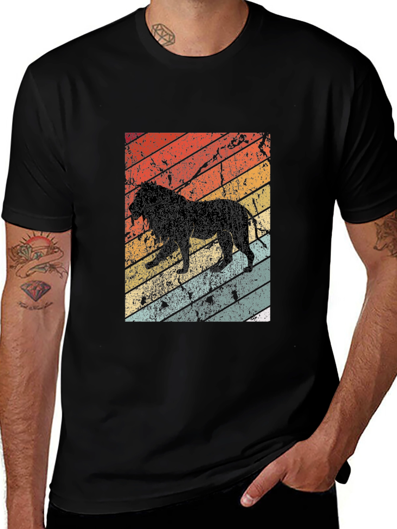 Variant 29 of Retro Lion Graphic Tee - Black Cotton T-Shirt