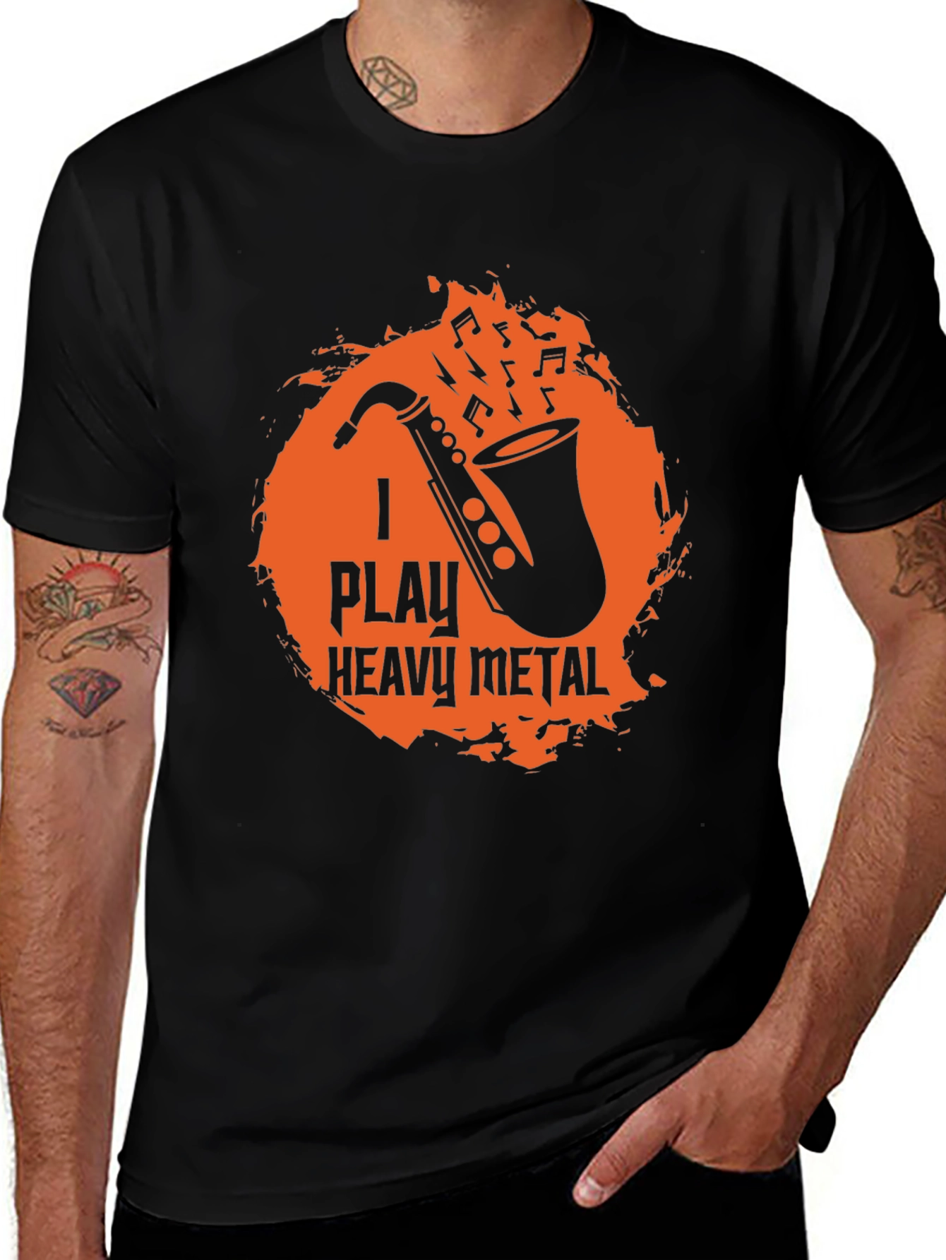 Variant 13 of I Play Heavy Metal Saxophone Black Graphic T-Shirt