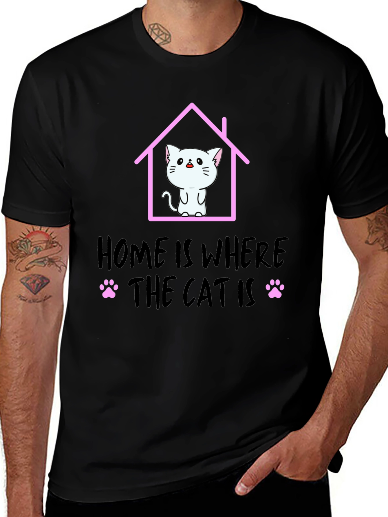 Black Home Is Where The Cat Is T-Shirt, Cat Lover Tee main image