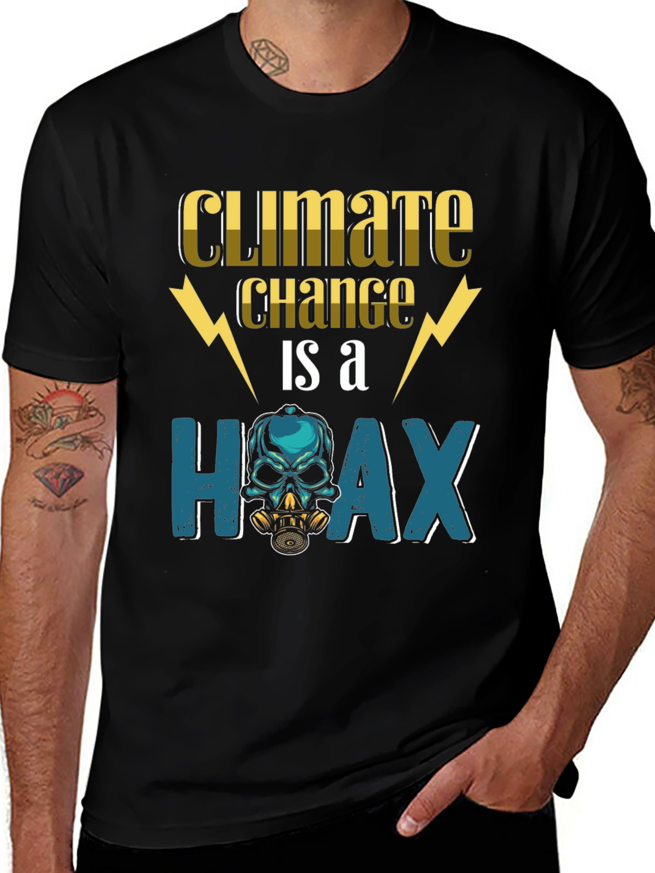 Variant 16 of Climate Change Hoax T-Shirt - Skull Gas Mask Design