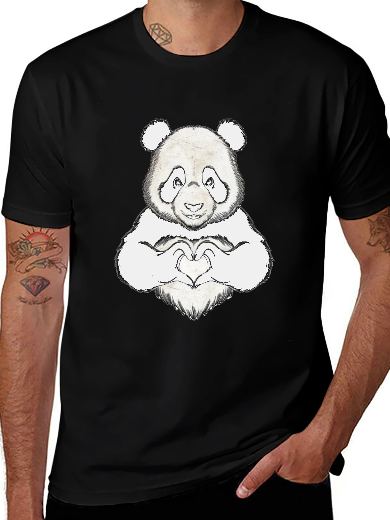 Variant 19 of Panda Love Heart Graphic Tee - Soft Black Shirt