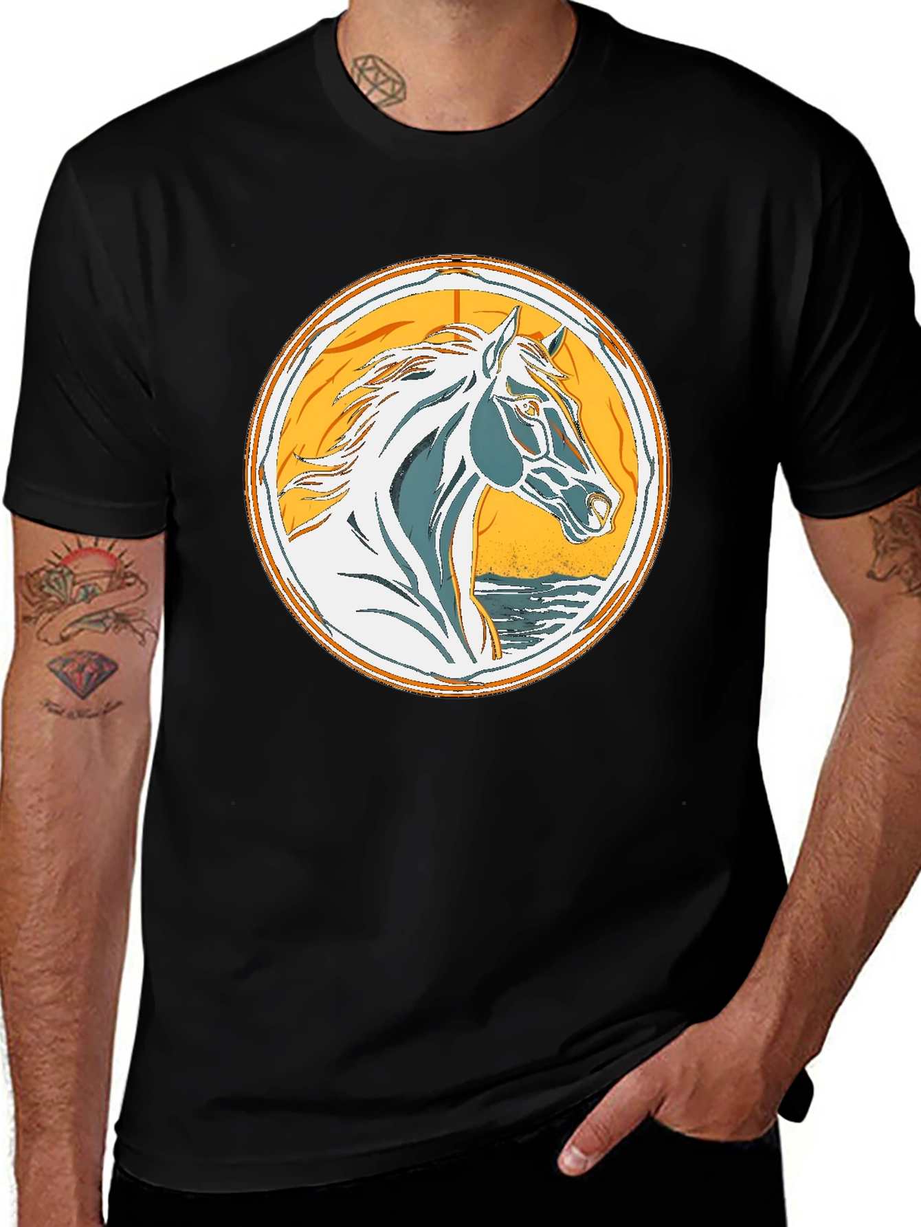 Variant 5 of Horse Graphic Tee - Black Cotton T-Shirt