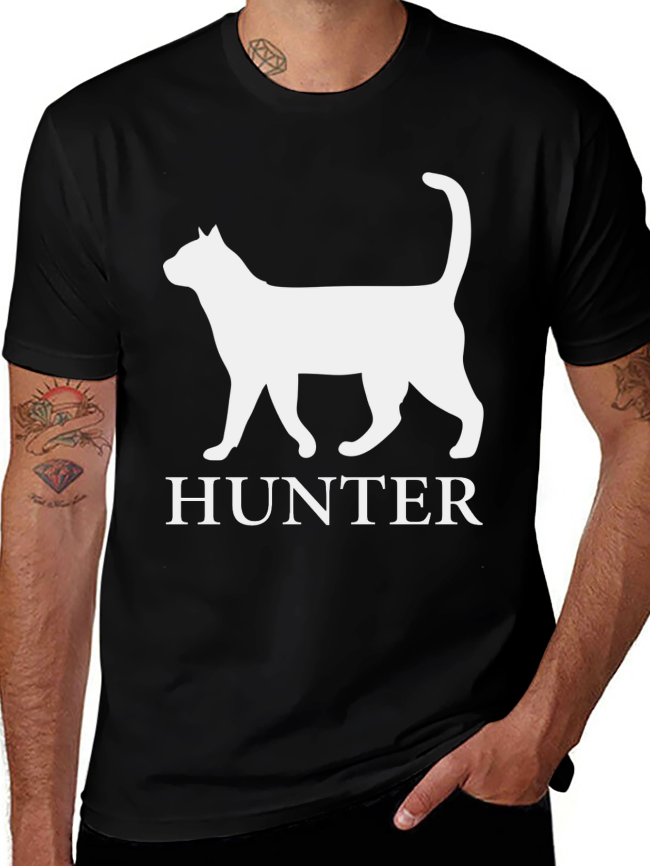 Variant 5 of Hunter Cat T-Shirt - Black Cotton Tee