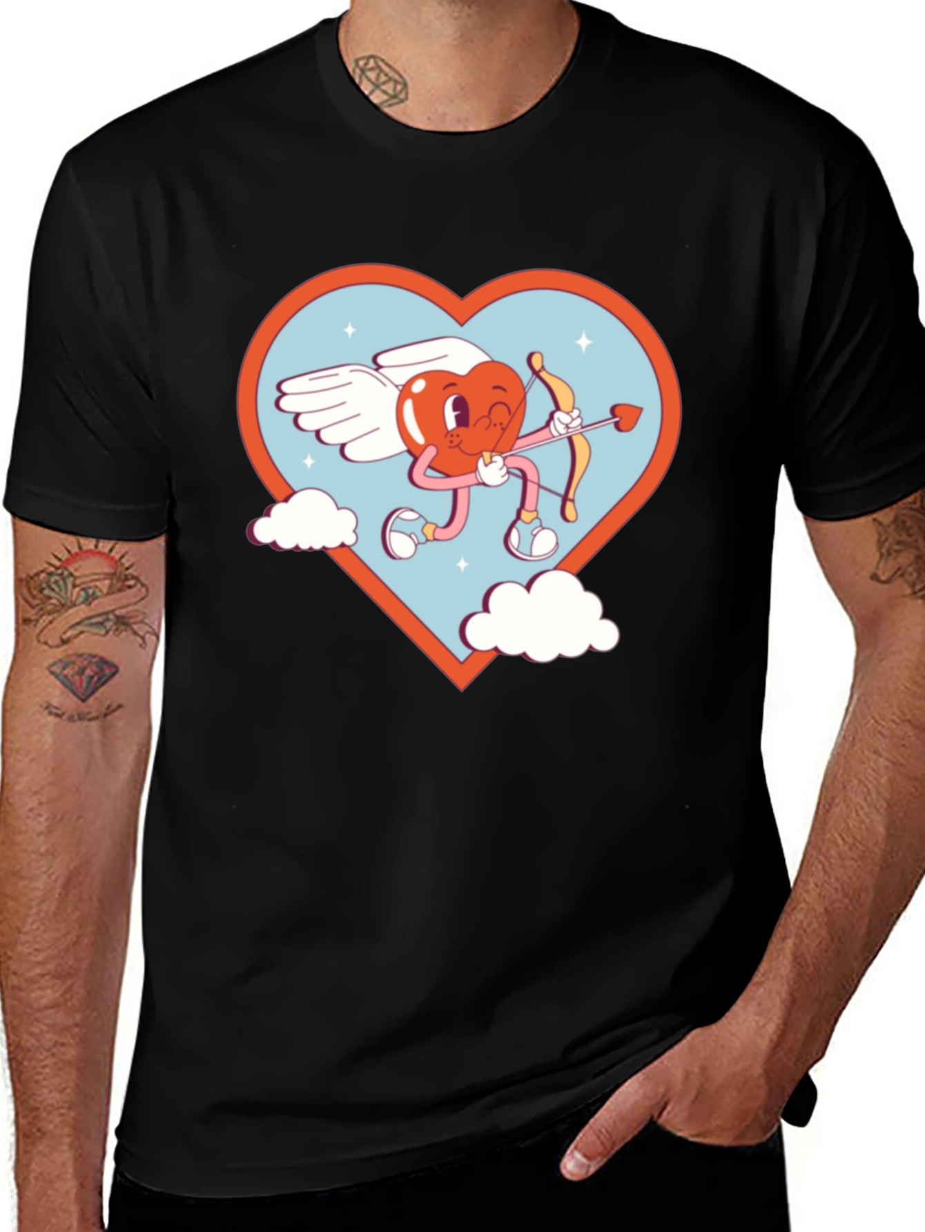Variant 12 of Cartoon Heart Cupid Black T-Shirt