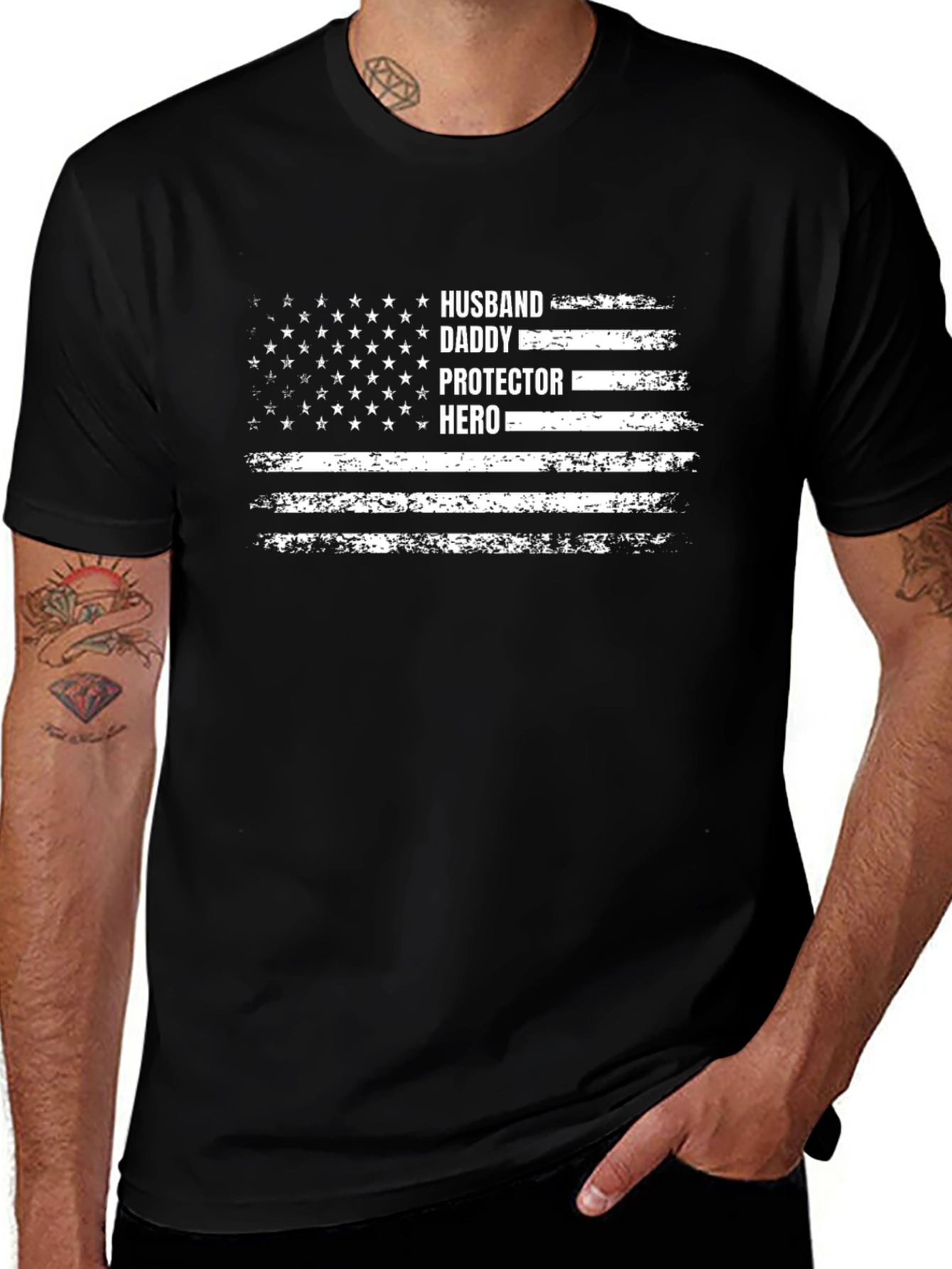 Camiseta Hombre: Héroe, Papá, Esposo - Diseño Americano