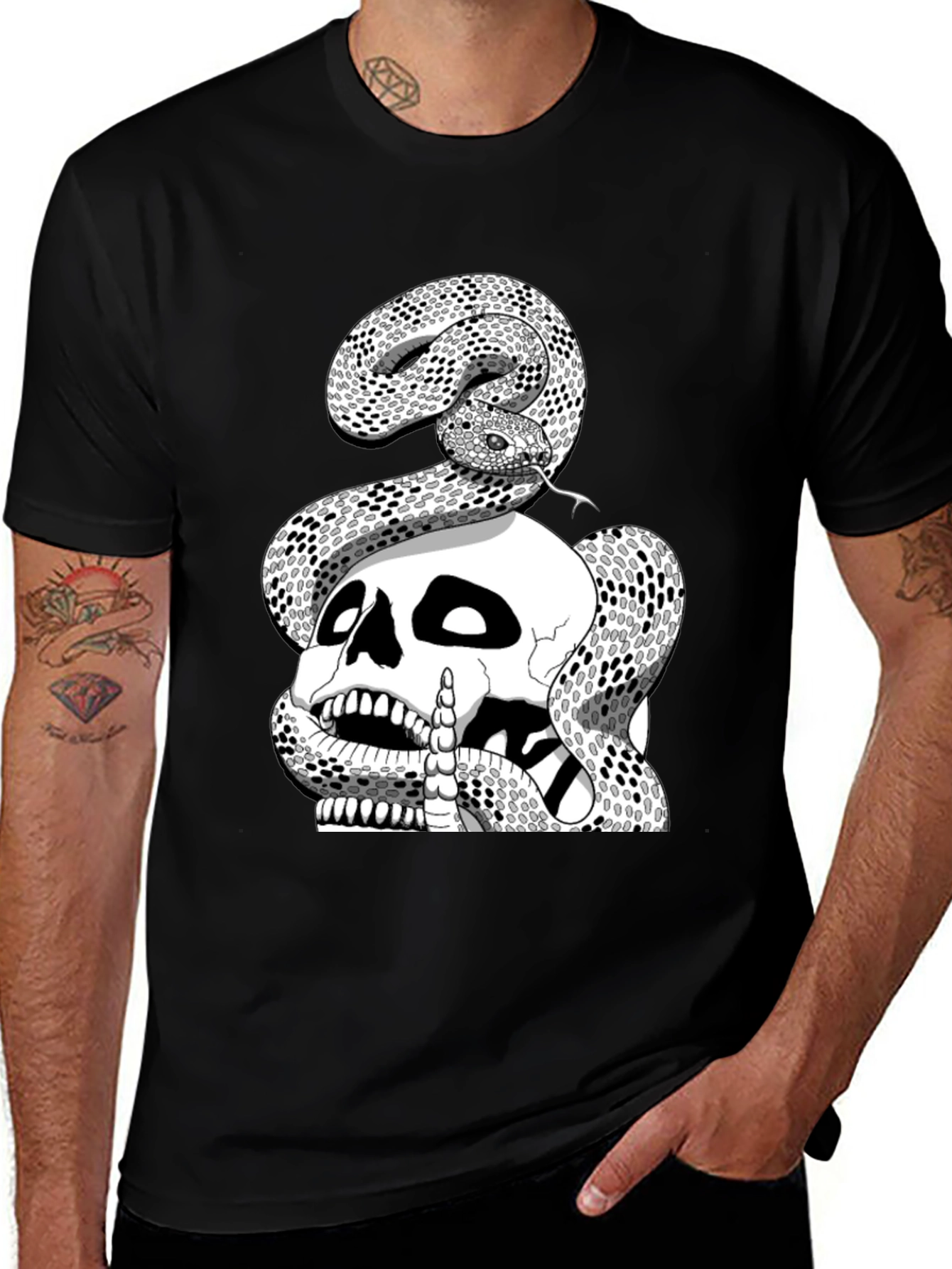 Variant 10 of Skull and Snake Graphic Tee - Black T-Shirt