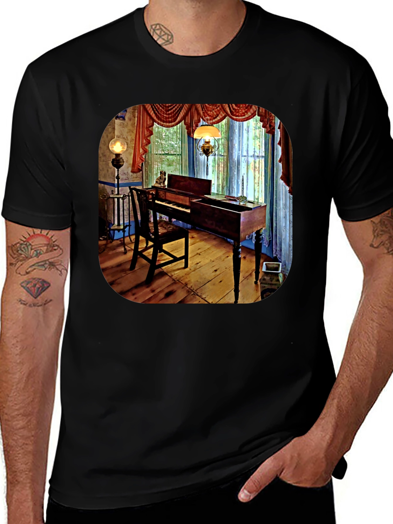 Variant 14 of Vintage Piano Room Graphic T-Shirt