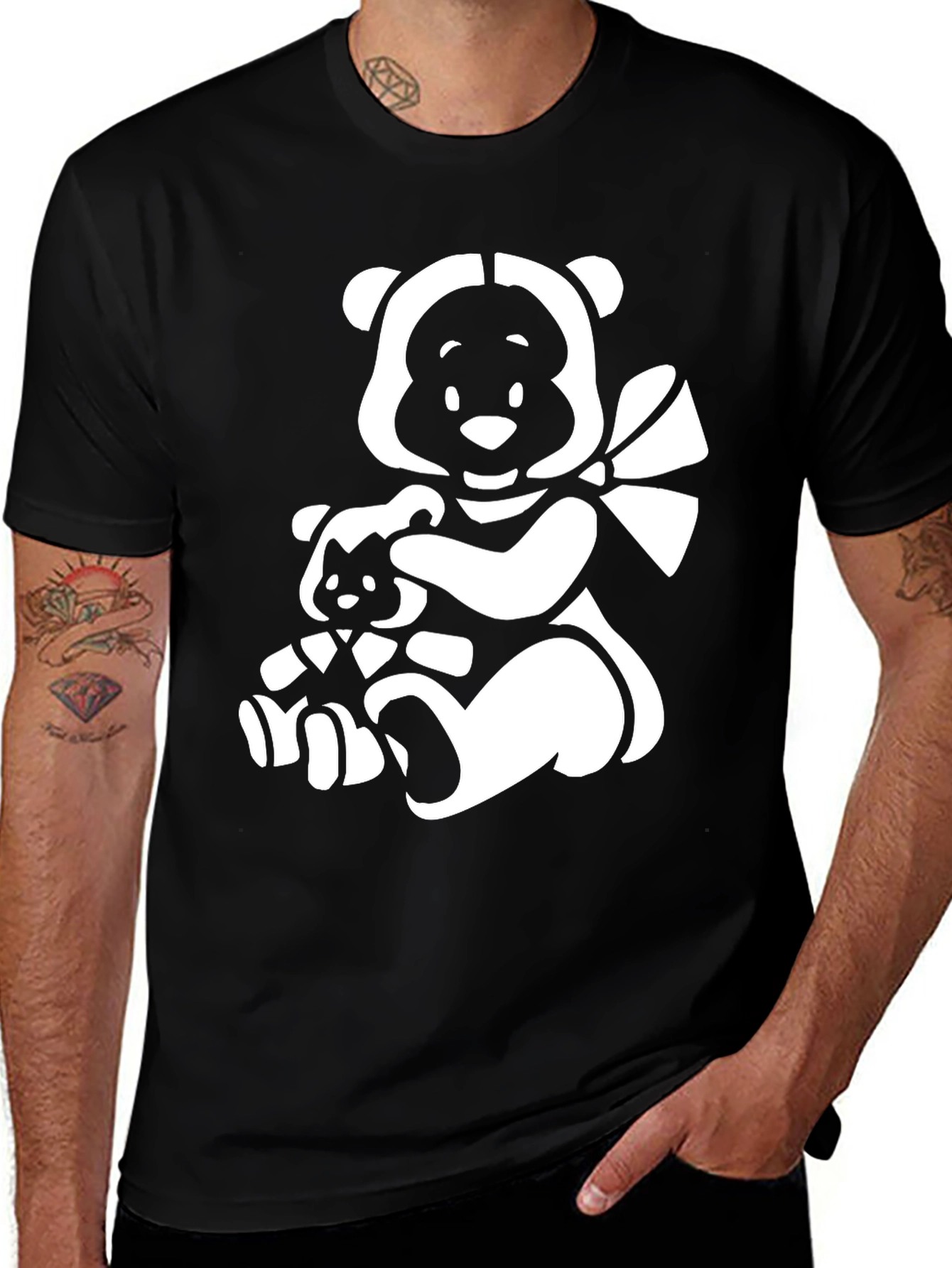 Variant 15 of Black T-Shirt with Cute Bear Graphic
