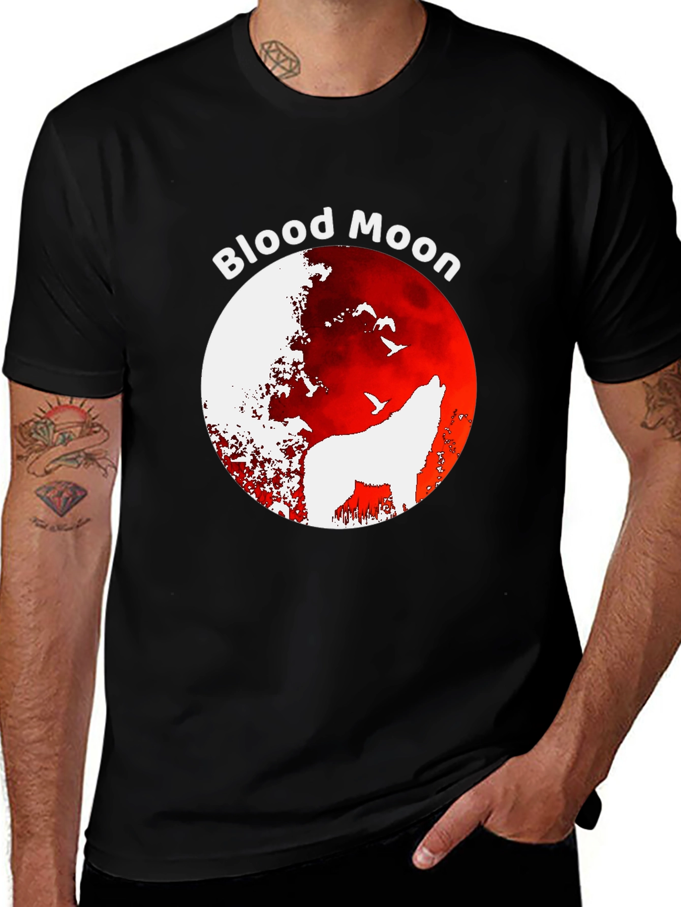Blood Moon Wolf Graphic T-Shirt - Black