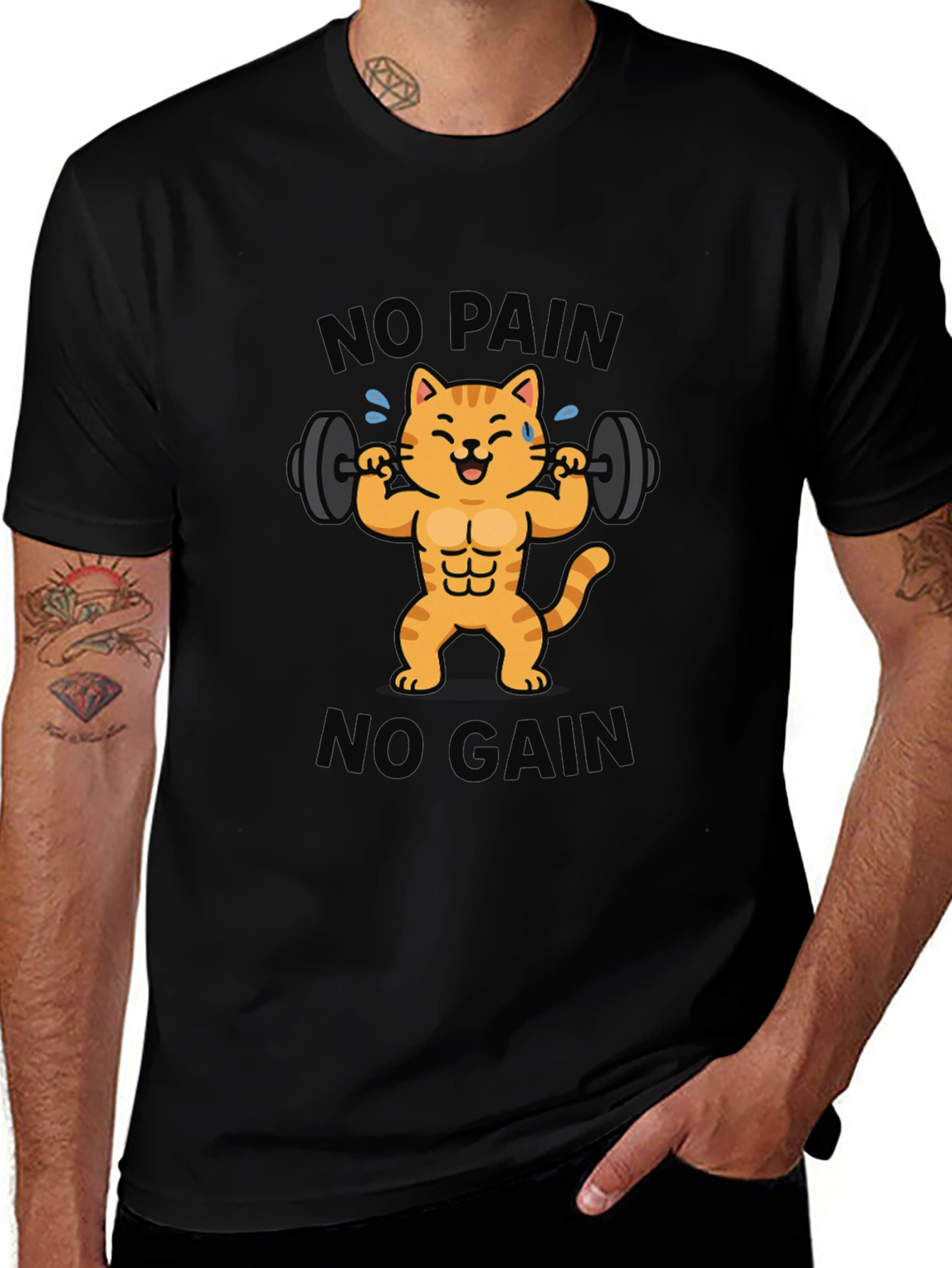 Variant 18 of No Pain No Gain Cat Graphic T-Shirt