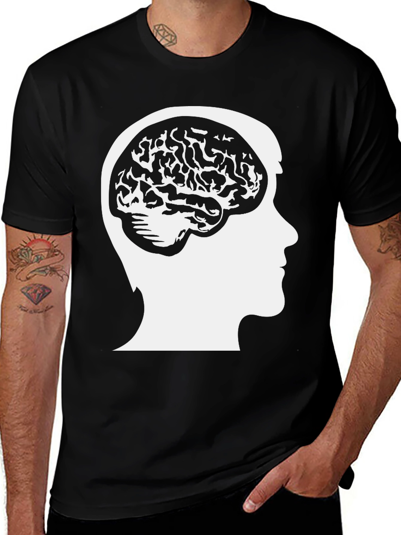 Variant 9 of Brain Silhouette Graphic Tee - Black Cotton Blend