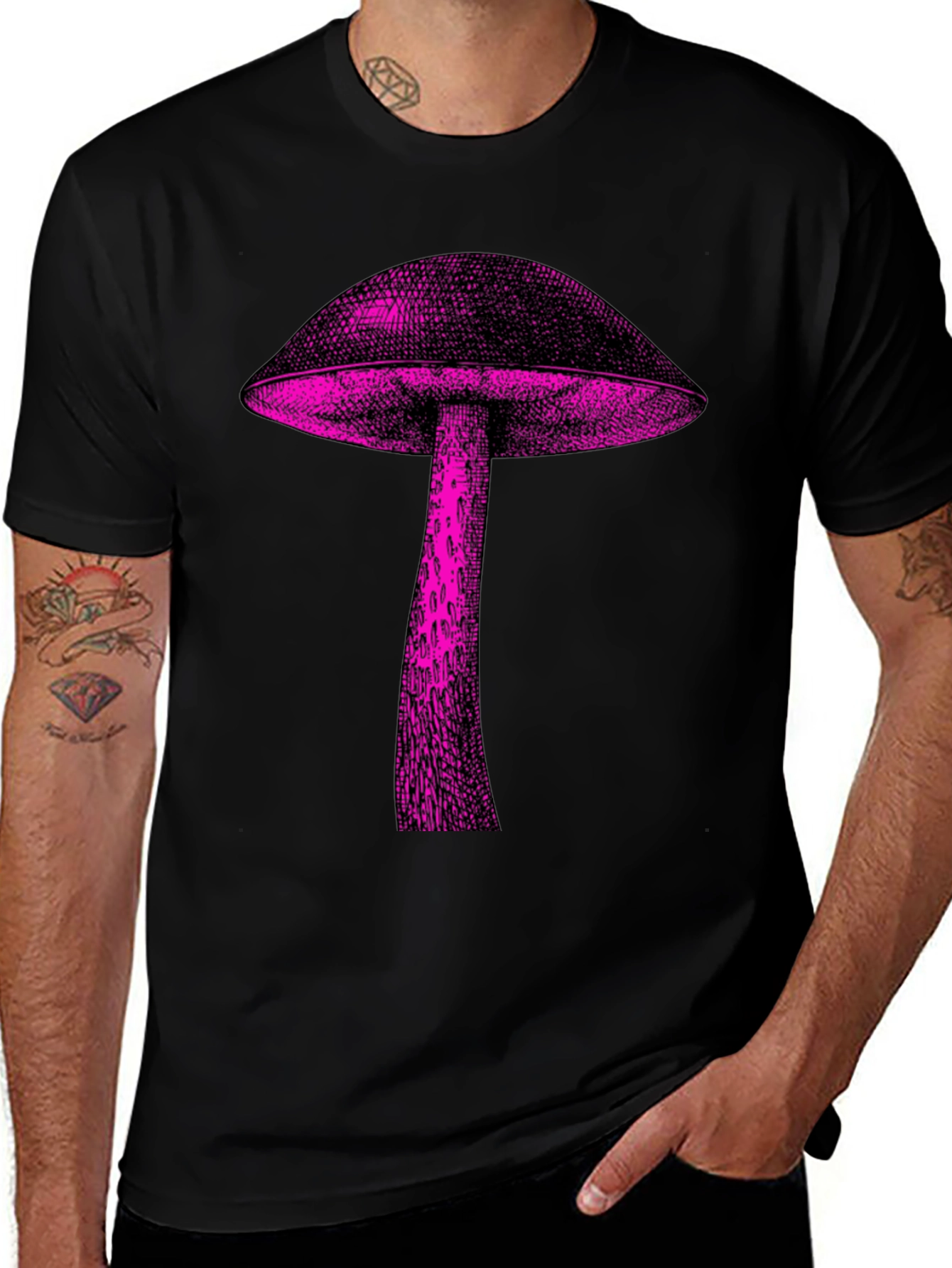 Variant 23 of Mushroom Graphic Tee - Stylish Black Cotton Shirt