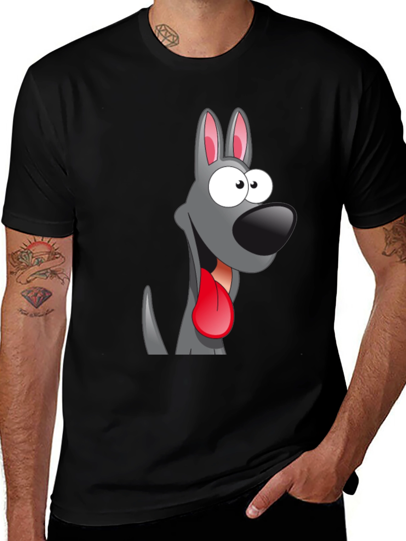 Variant 9 of Cartoon Dog Graphic Tee - Quirky Black T-Shirt