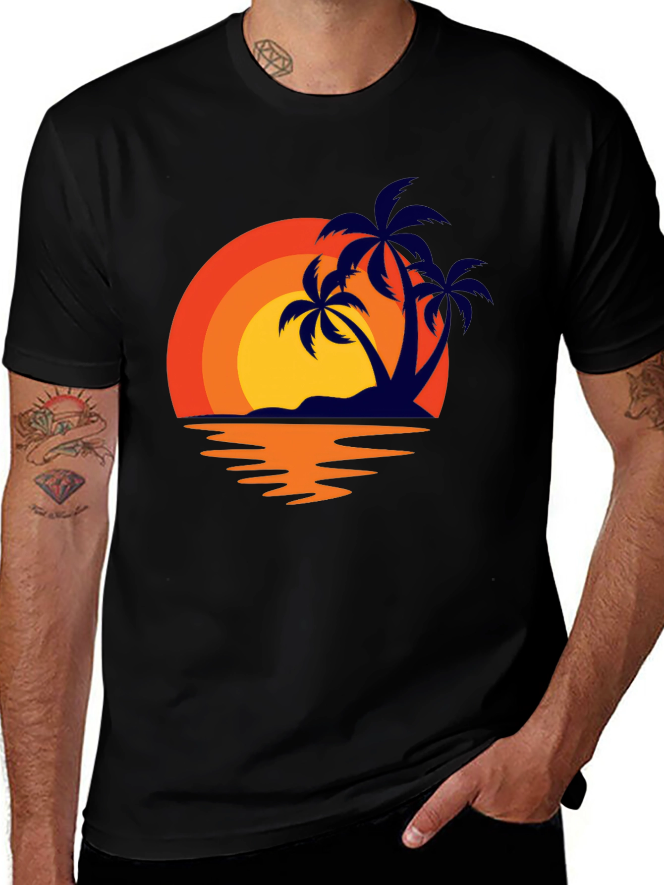 Tropical Sunset Palm Tree Graphic Tee