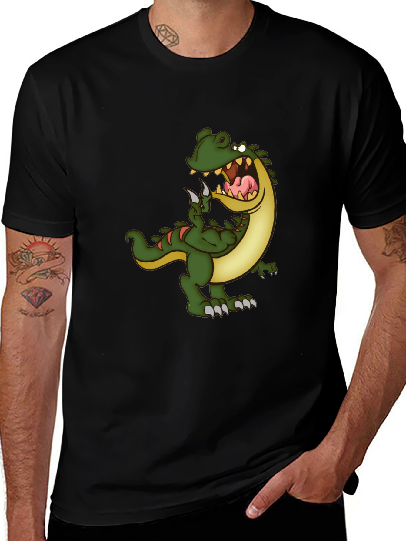 Variant 13 of Cartoon Dinosaur Graphic Tee - Black