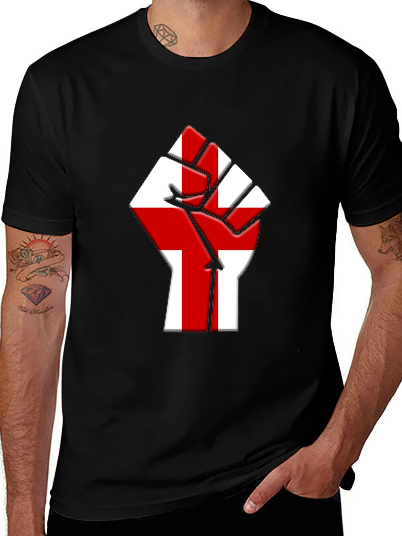 England Flag Fist T-Shirt - Black Cotton Tee