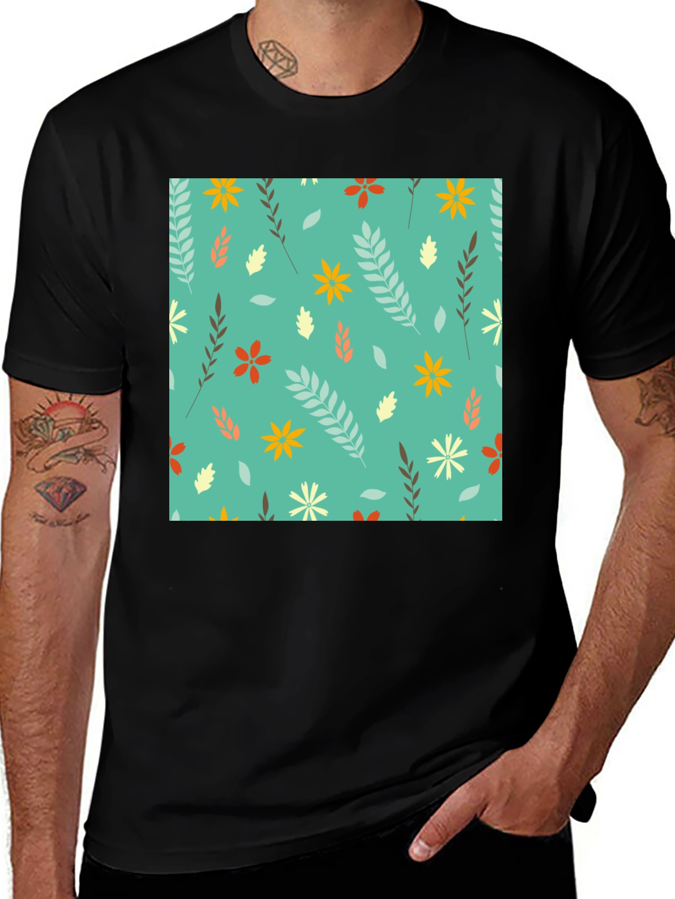 Variant 2 of Floral Pattern Black T-Shirt