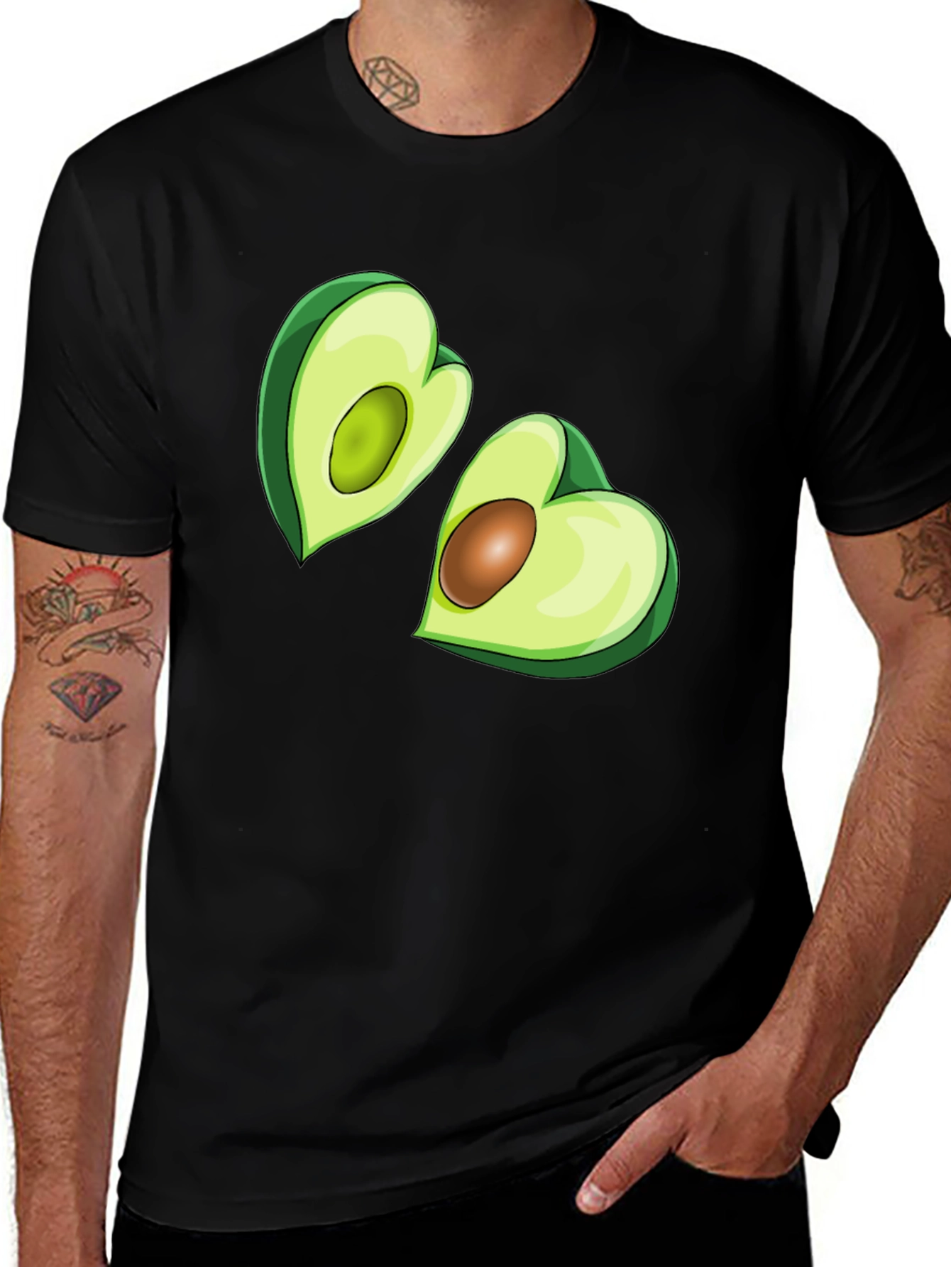 Variant 24 of Avocado Heart Graphic Tee - Black Casual T-Shirt
