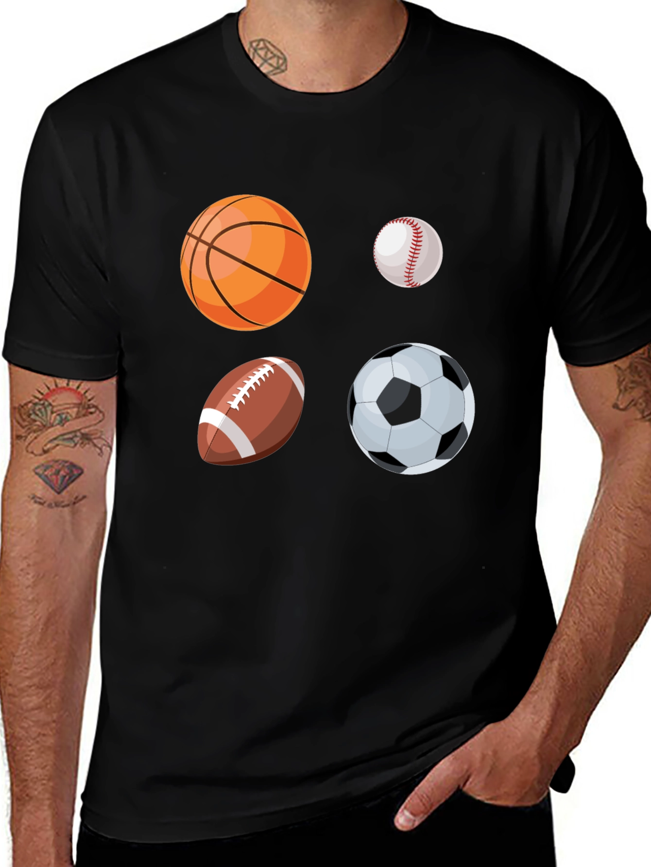 Variant 12 of Sports Ball Graphic Tee - Black Cotton Blend T-Shirt