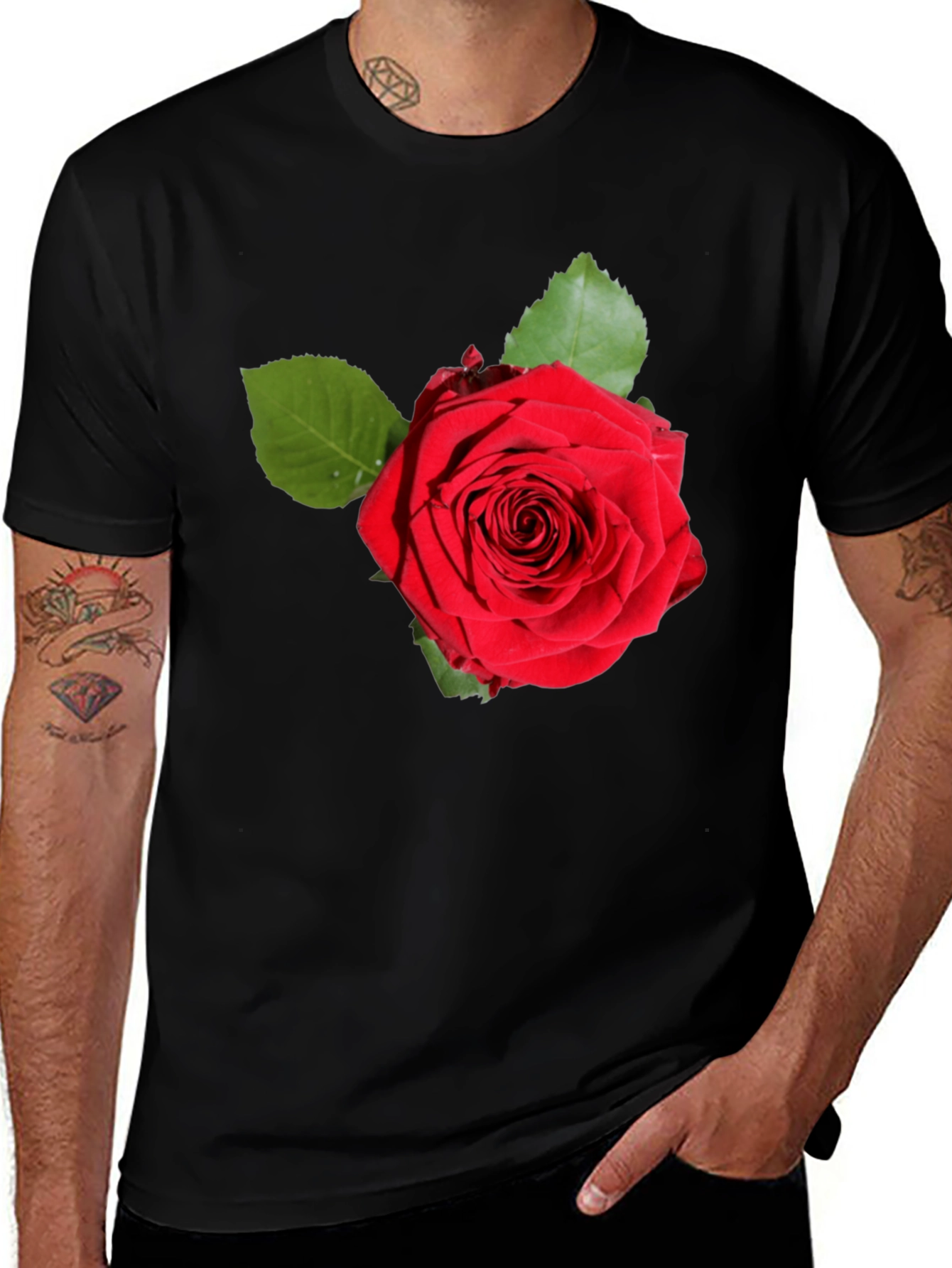 Red Rose Graphic Print Black T-Shirt
