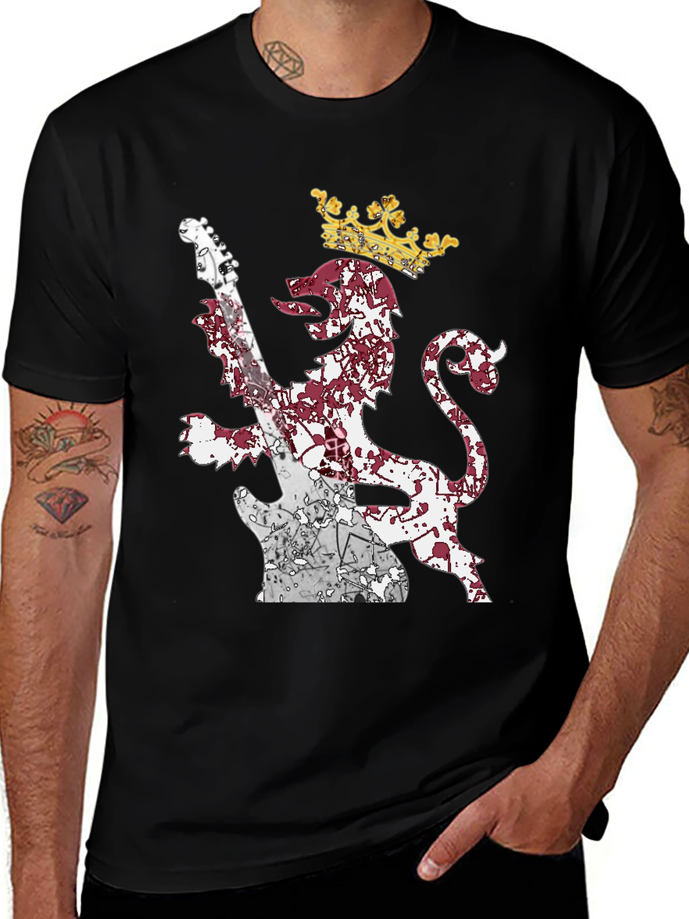 Variant 14 of Lion Guitar Crown Graphic Tee - Rock Inspired