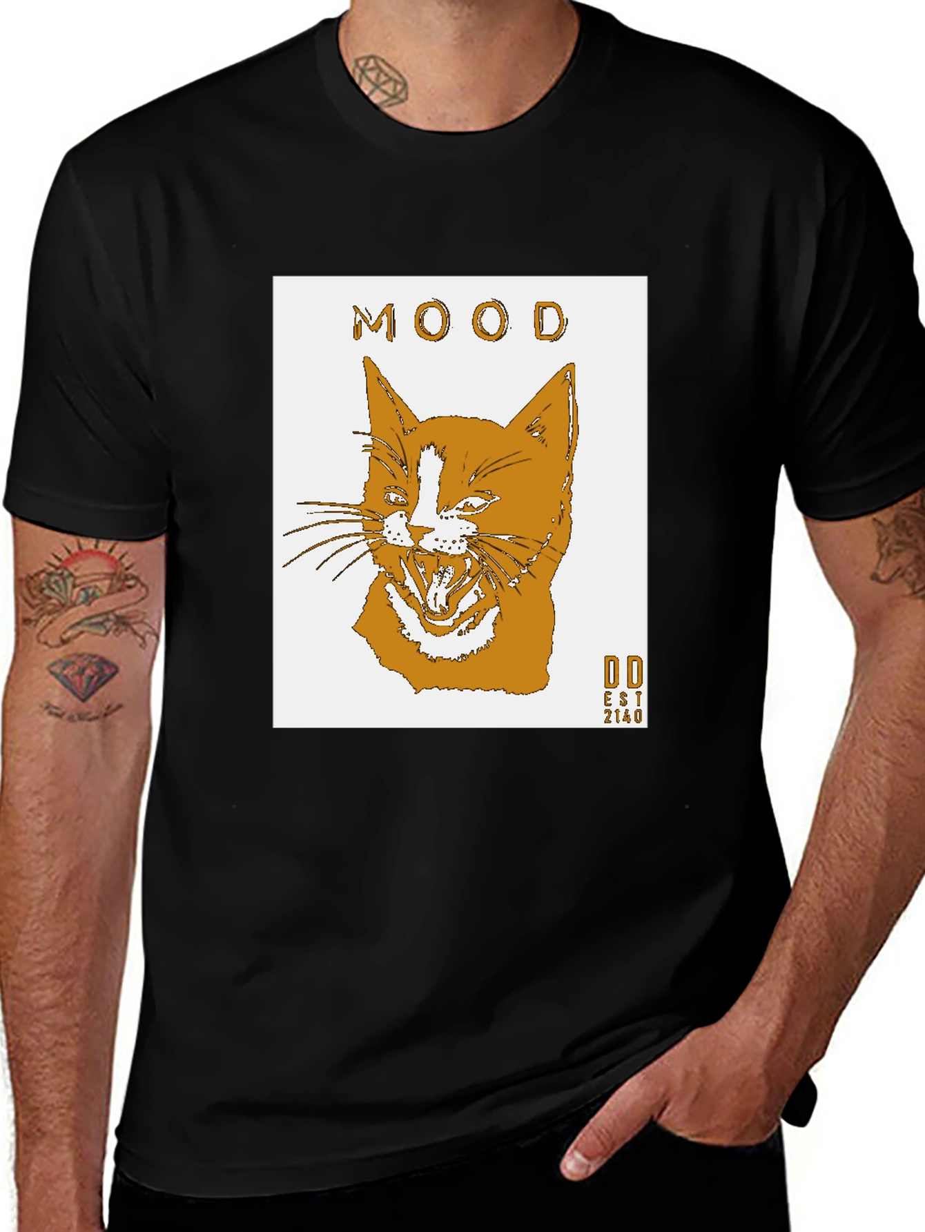 Variant 20 of Mood Cat T-Shirt - Est. 2140 - Black Graphic Tee
