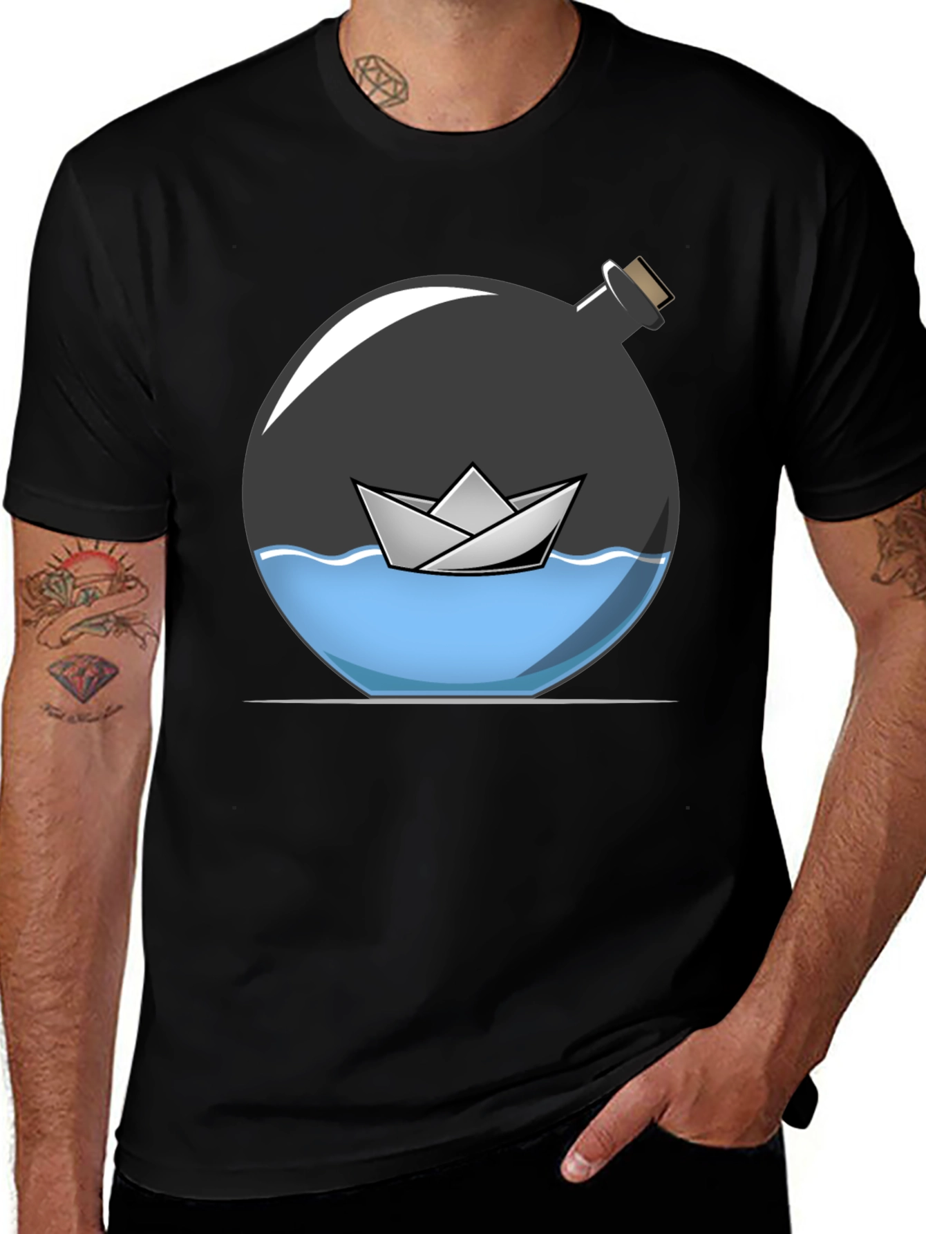 Variant 24 of Paper Boat in a Bottle Graphic Tee