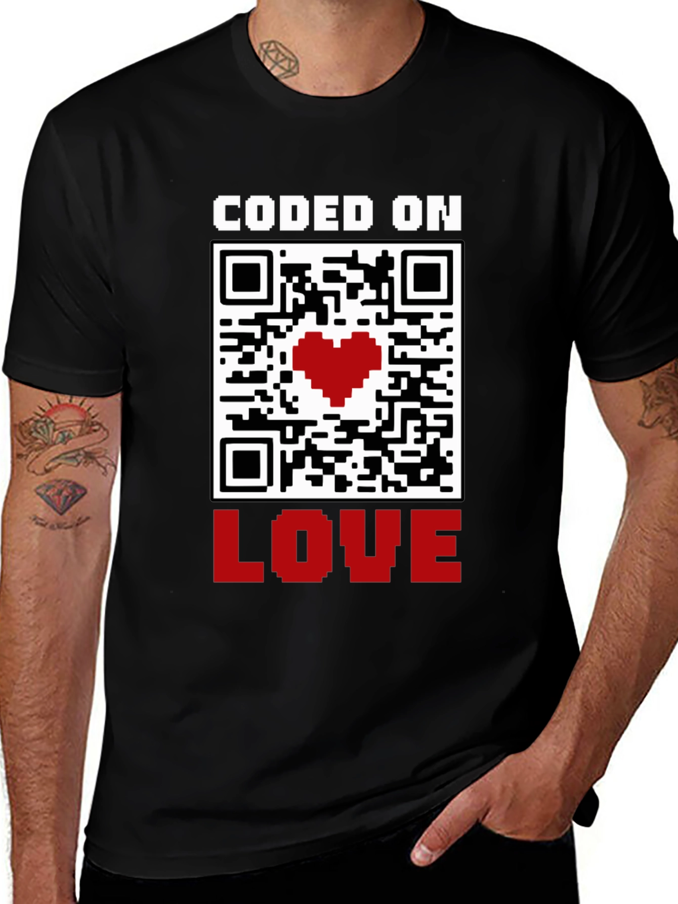 Coded On Love T-Shirt - Novelty QR Code Heart Design