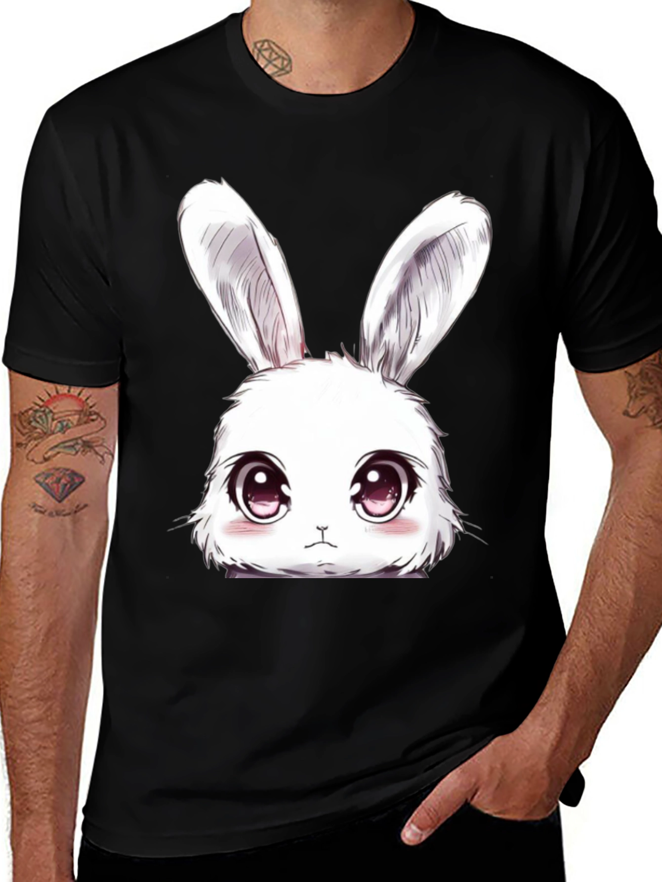Variant 26 of Cute Anime Bunny T-Shirt - Black Cotton Tee
