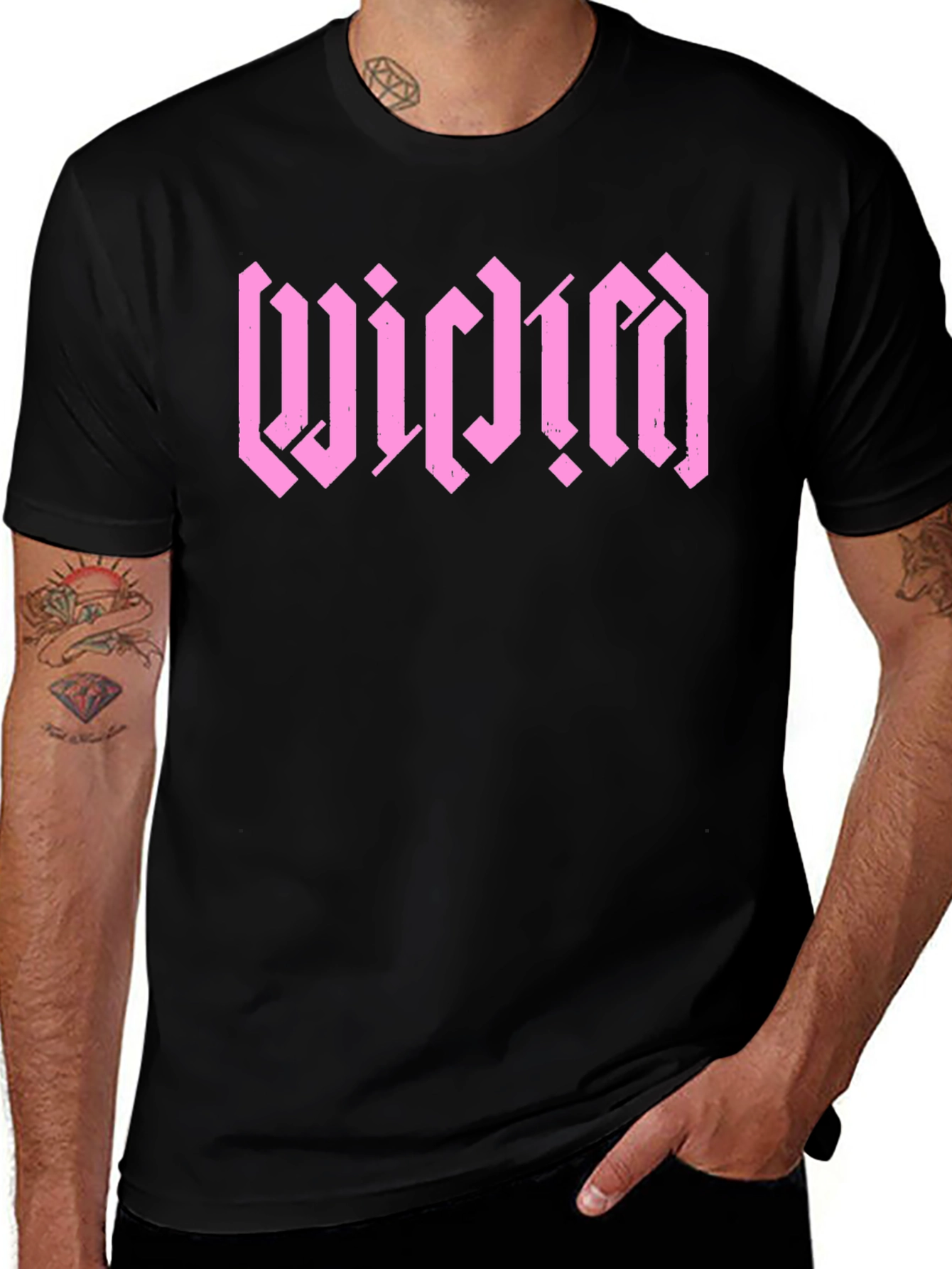 Variant 9 of Wicked Pink Graphic Print Black T-Shirt