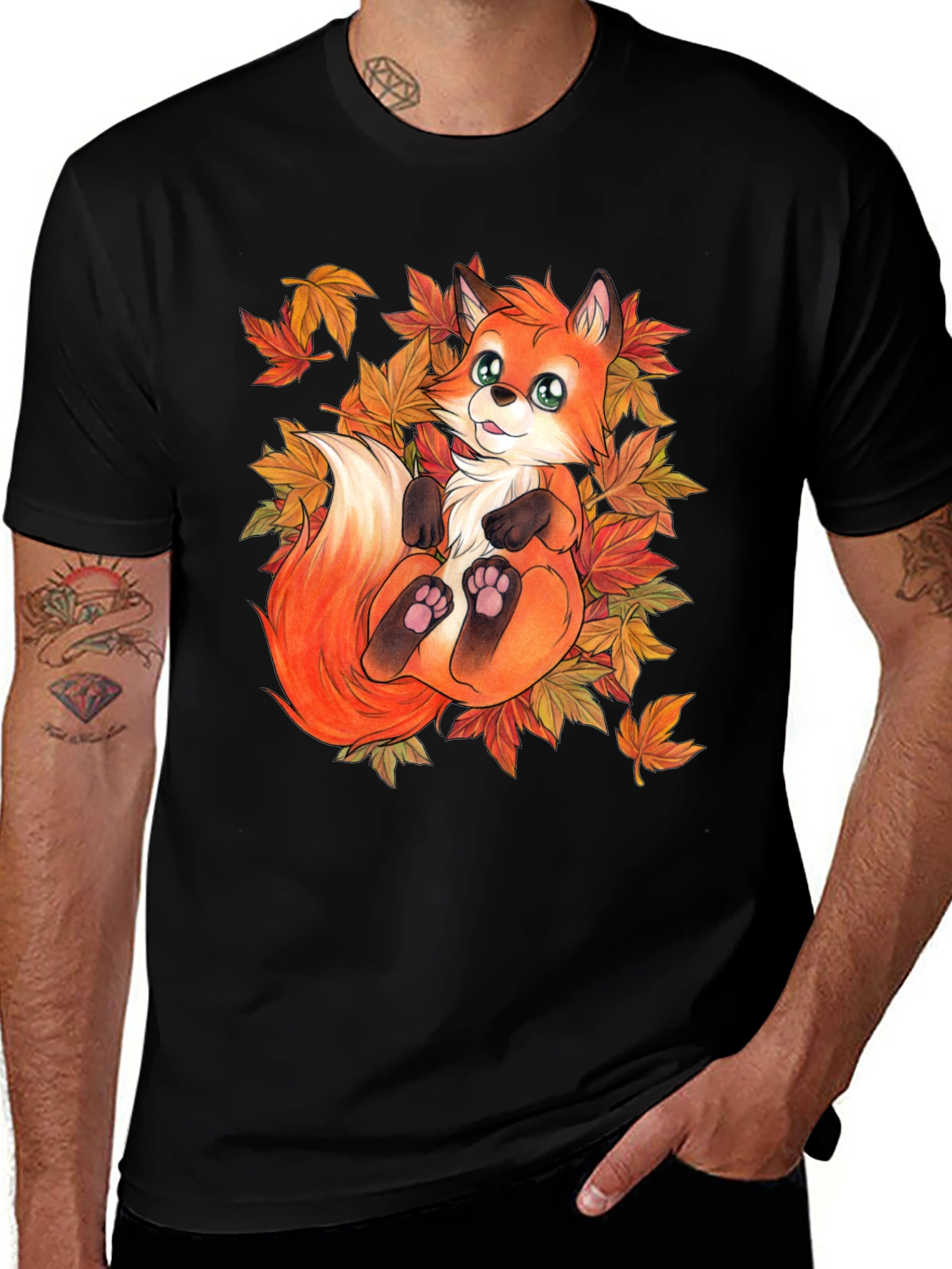 Variant 17 of Cute Fox & Autumn Leaves Graphic T-Shirt