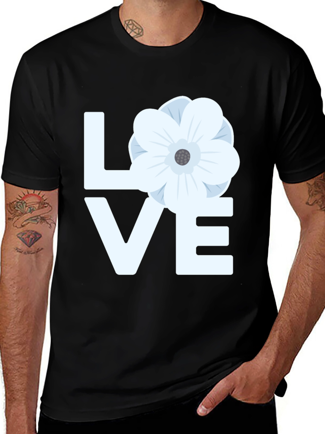 Variant 26 of Love Flower Graphic Tee - Stylish Black T-Shirt