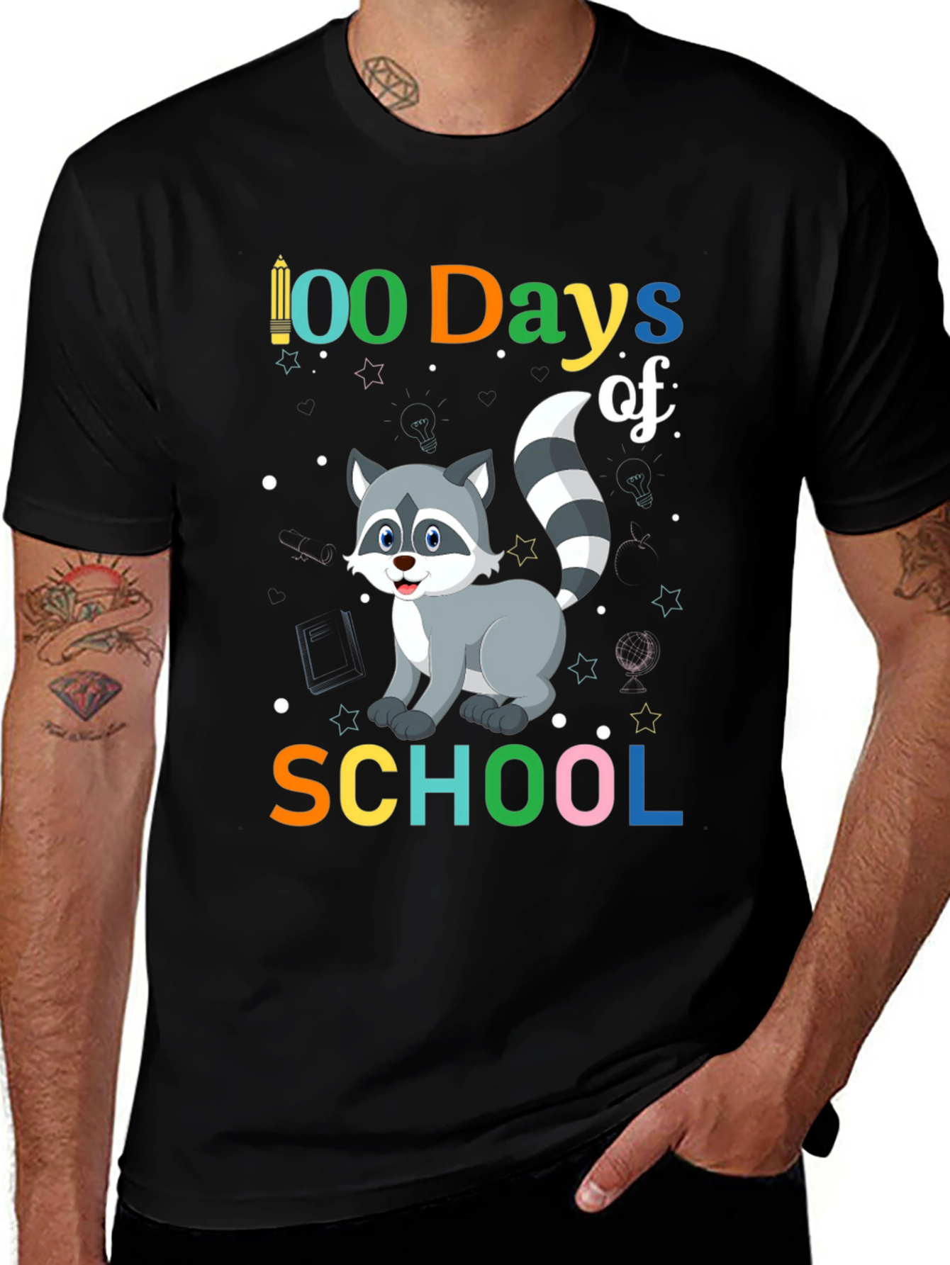 100 Days of School Raccoon Graphic Tee