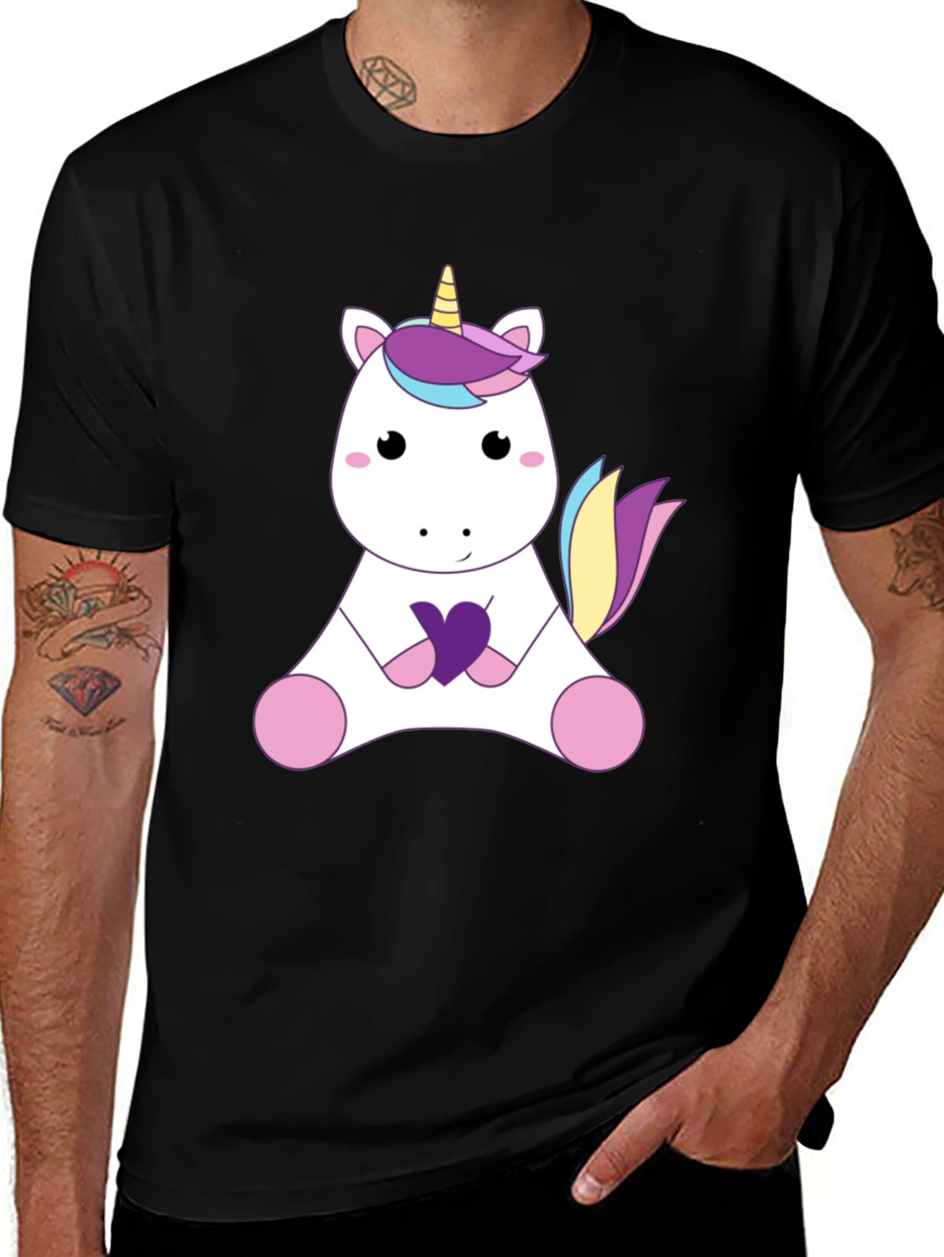 Black Unicorn Graphic T-Shirt - Cute Cartoon Design main image
