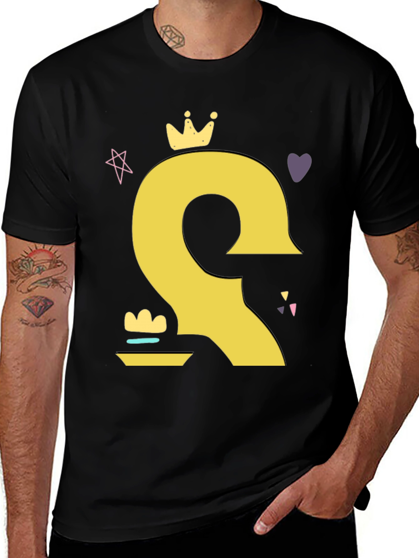 Variant 22 of Crown Cartoon Style Black T-Shirt