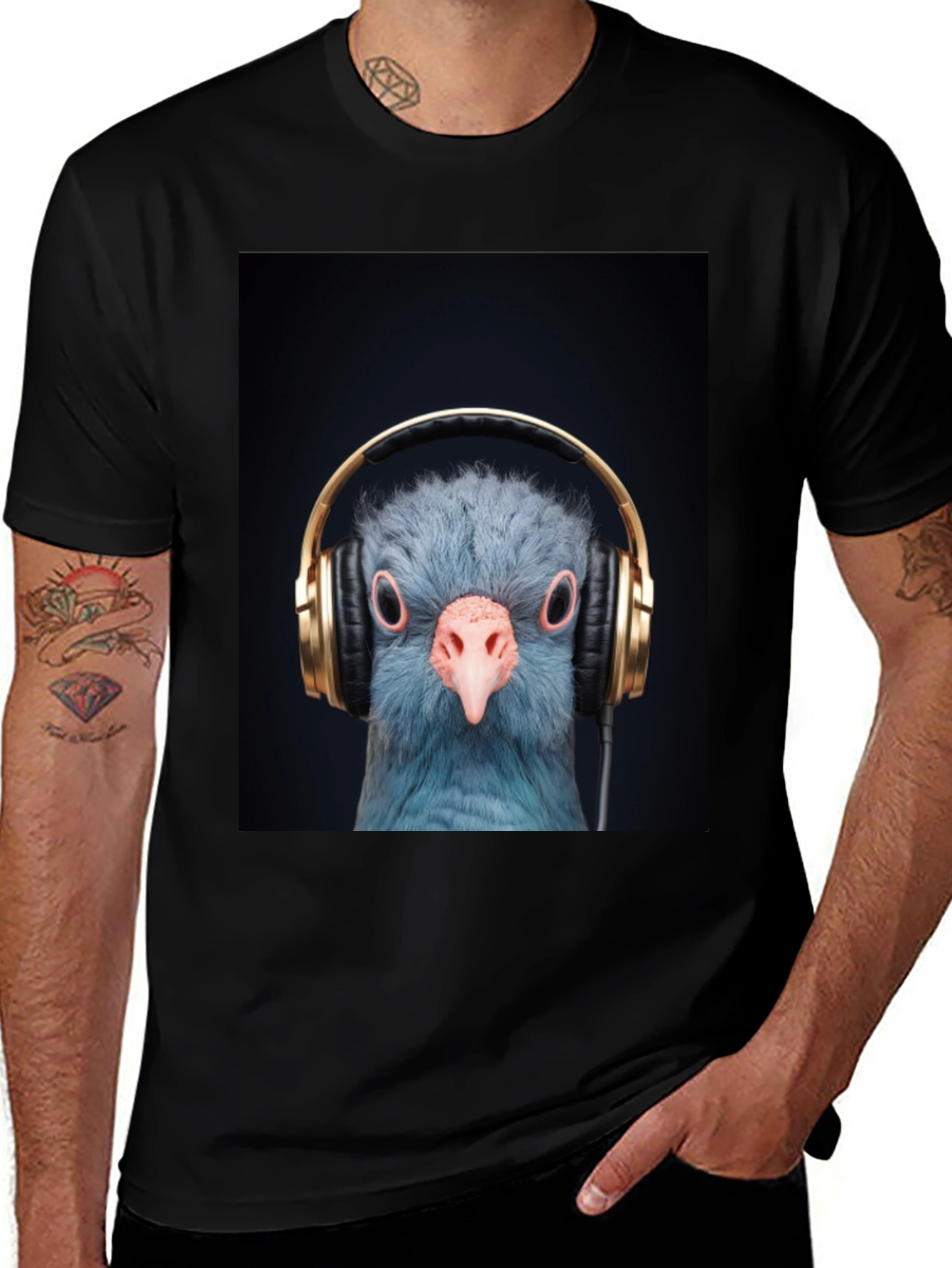 Pigeon DJ Graphic Tee - Cool Bird with Headphones T-Shirt