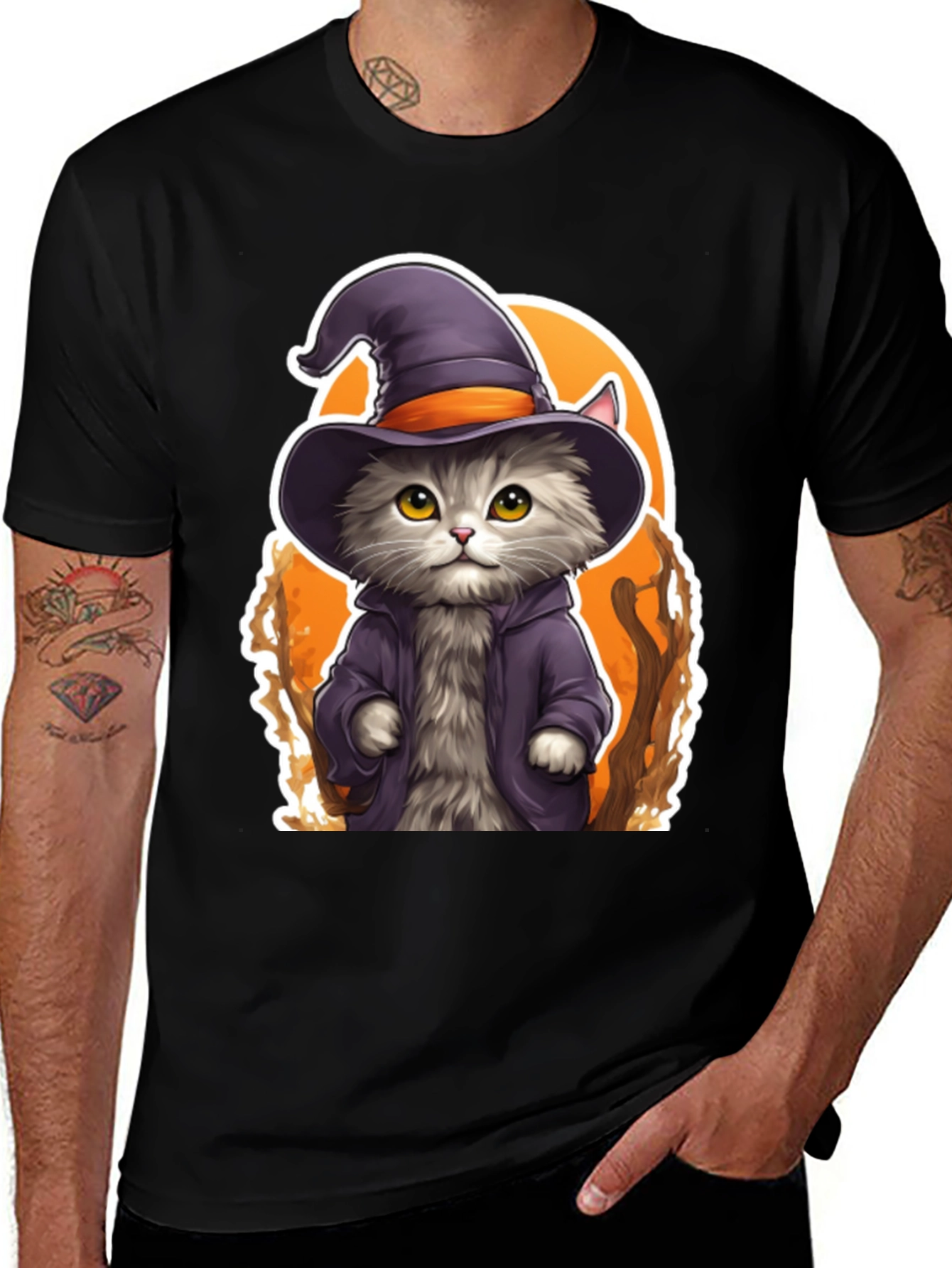 Variant 7 of Wizard Cat Graphic Tee - Spooky Season Shirt