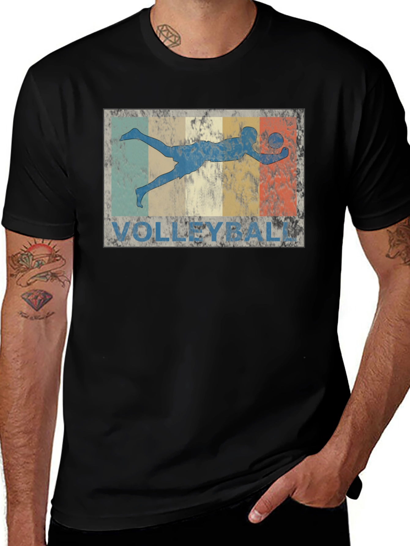 Variant 20 of Vintage Volleyball Player Graphic T-Shirt - Black