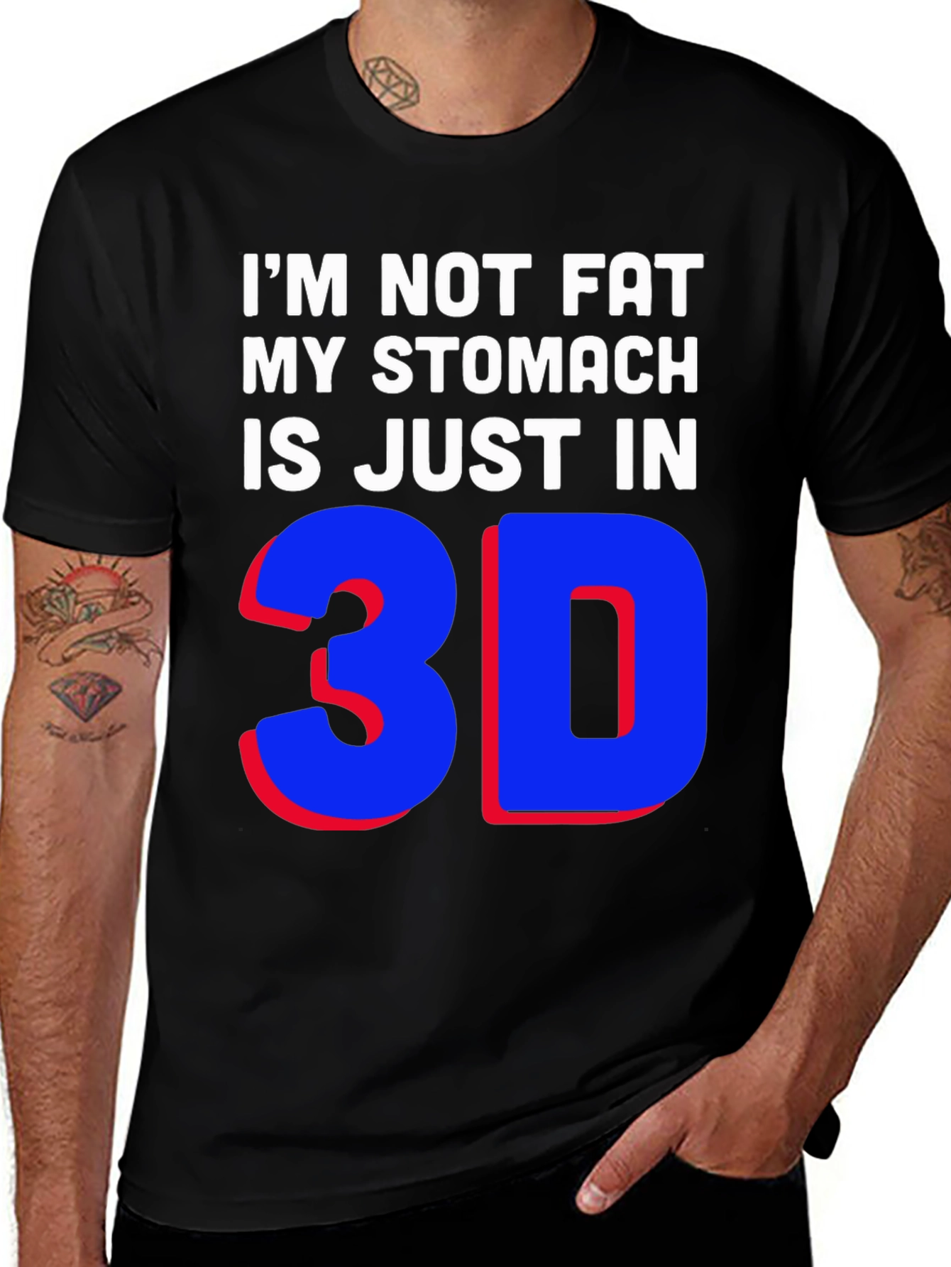 Variant 22 of Funny 3D Stomach T-Shirt - Black Graphic Tee