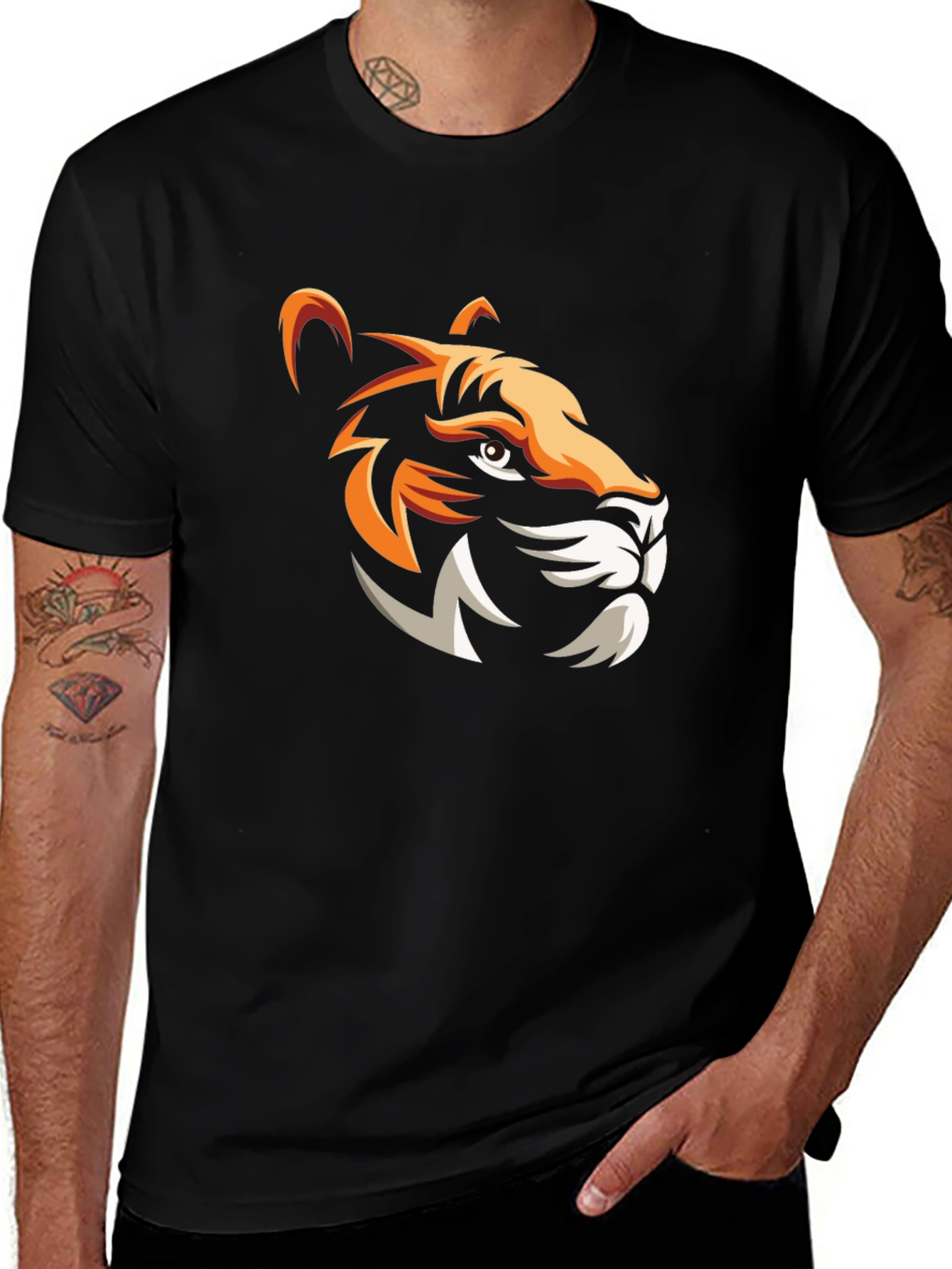 Variant 22 of Bold Tiger Graphic Print Men's Black T-Shirt
