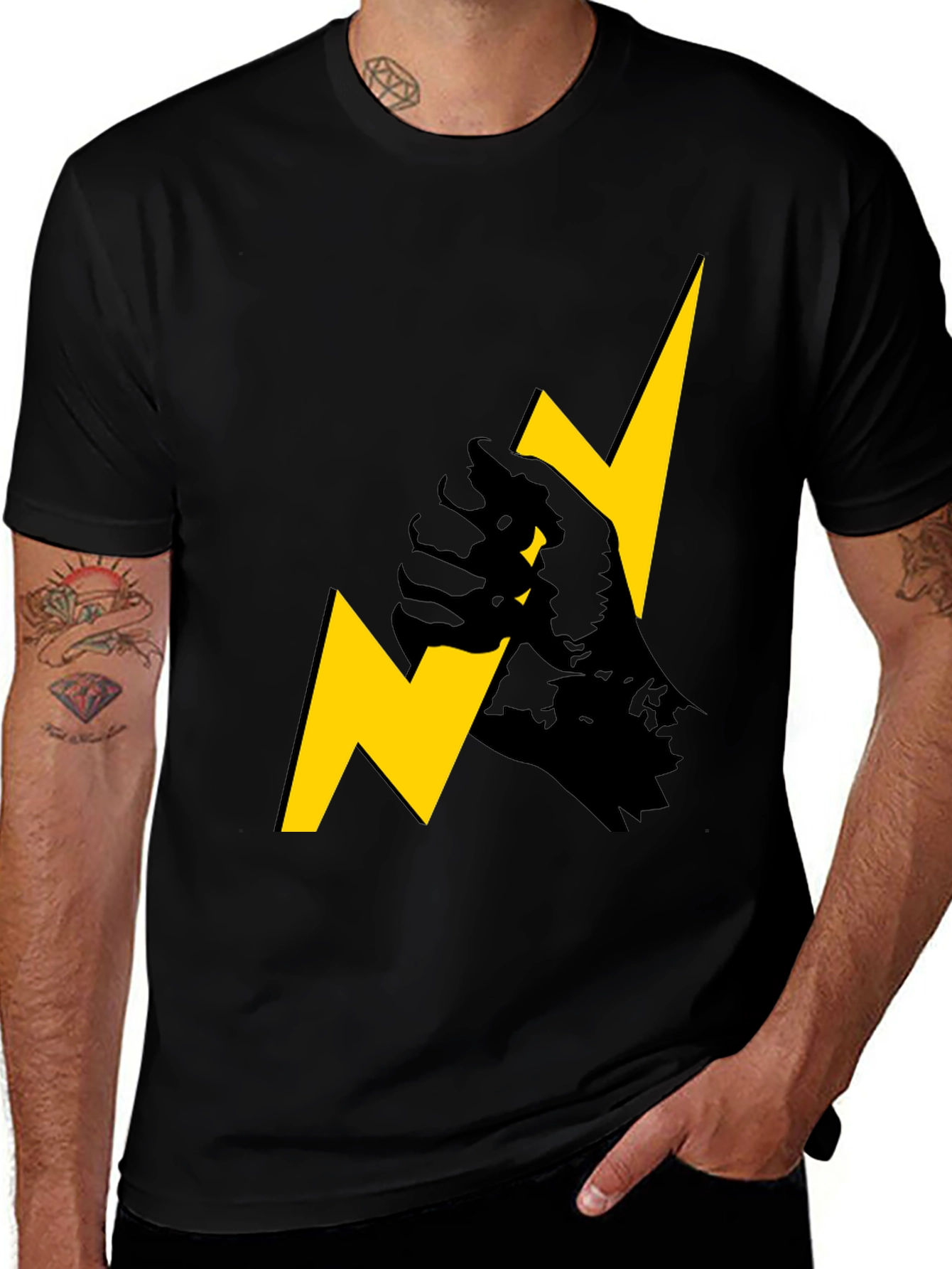 Variant 30 of ⚡️ Bold Lightning Bolt Fist Graphic Tee - Black