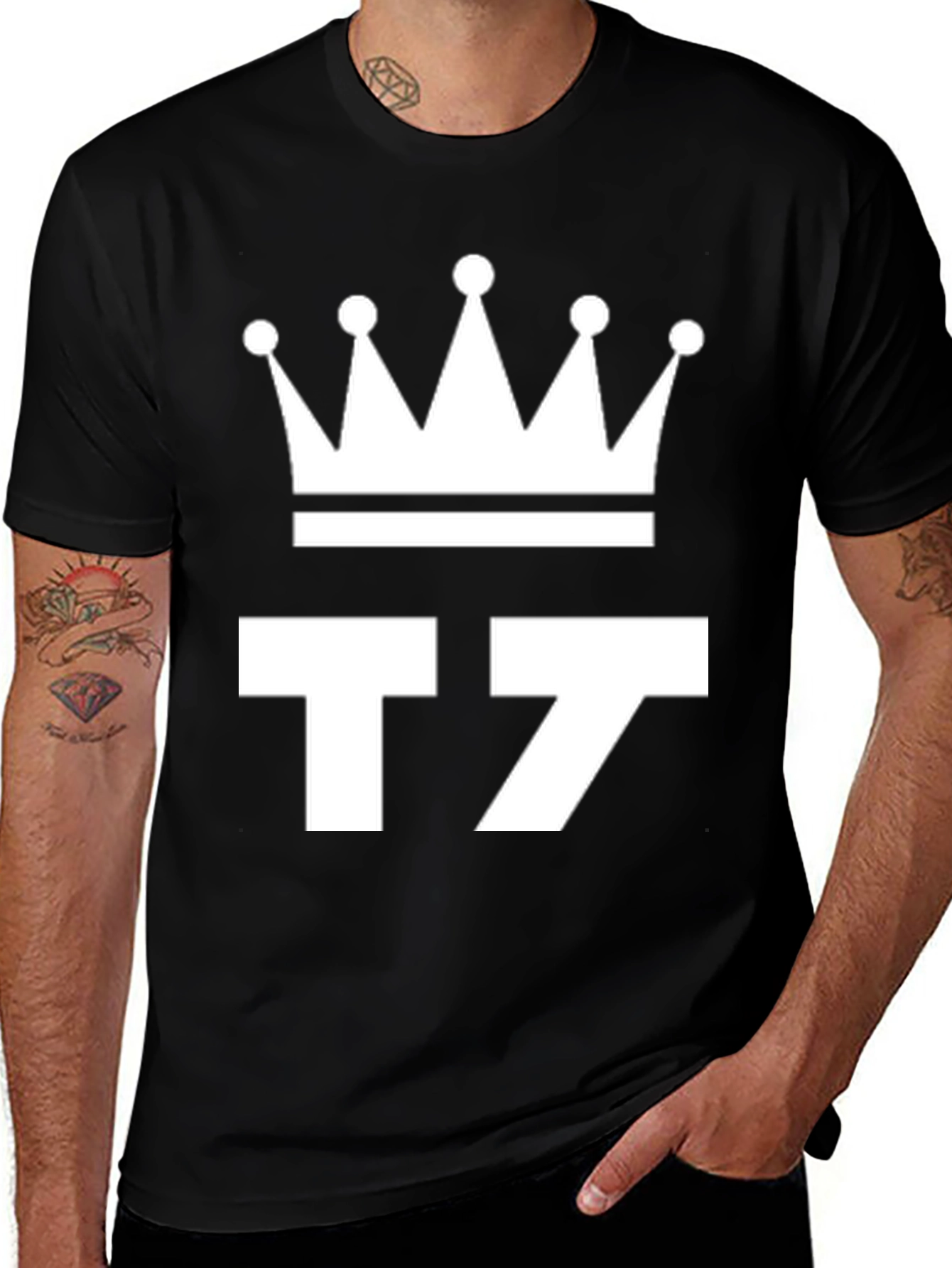 Variant 22 of Crown & Number Graphic Tee - Black Cotton Blend