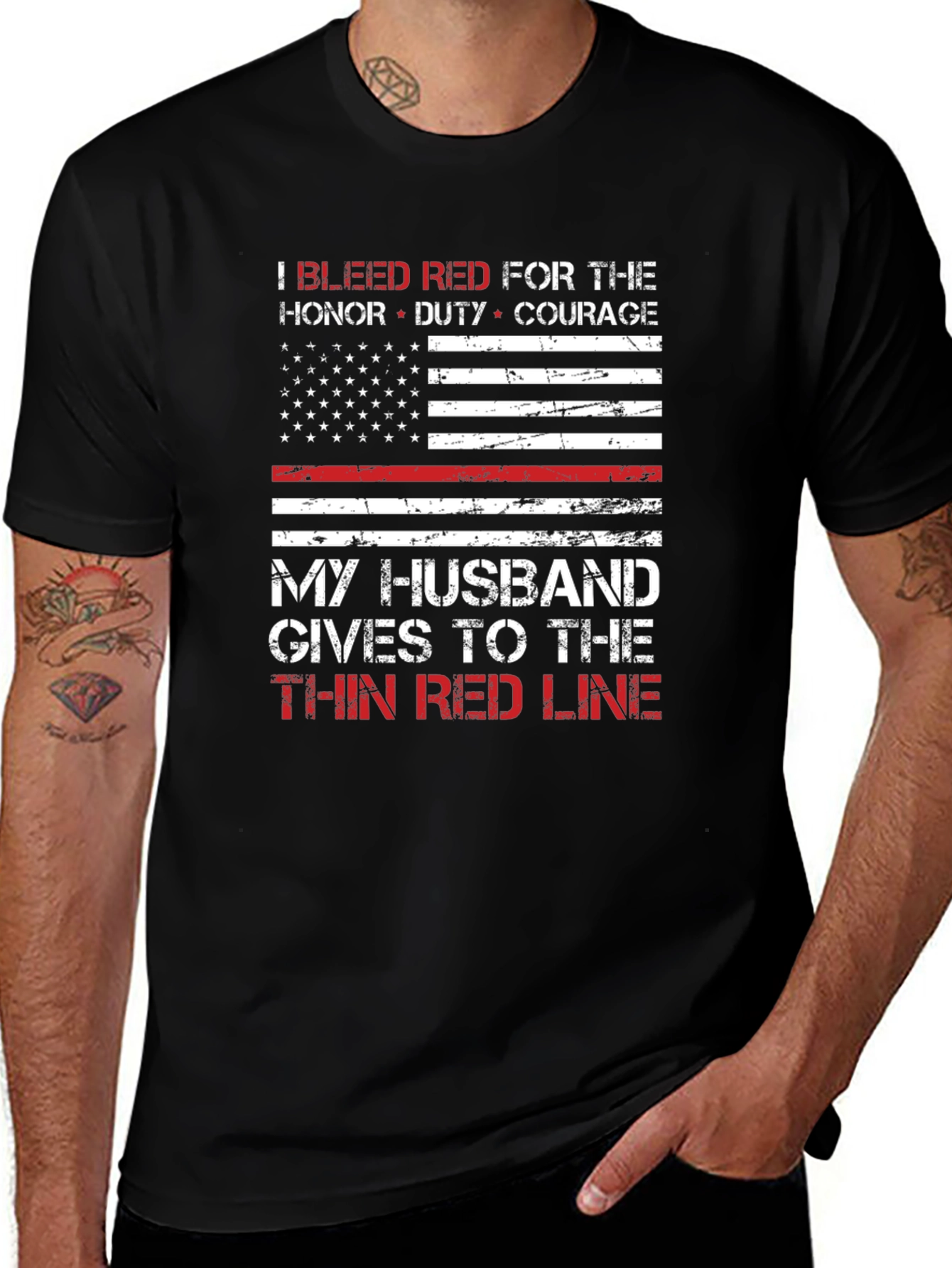Thin Red Line Husband T-Shirt: Firefighter Support Tee