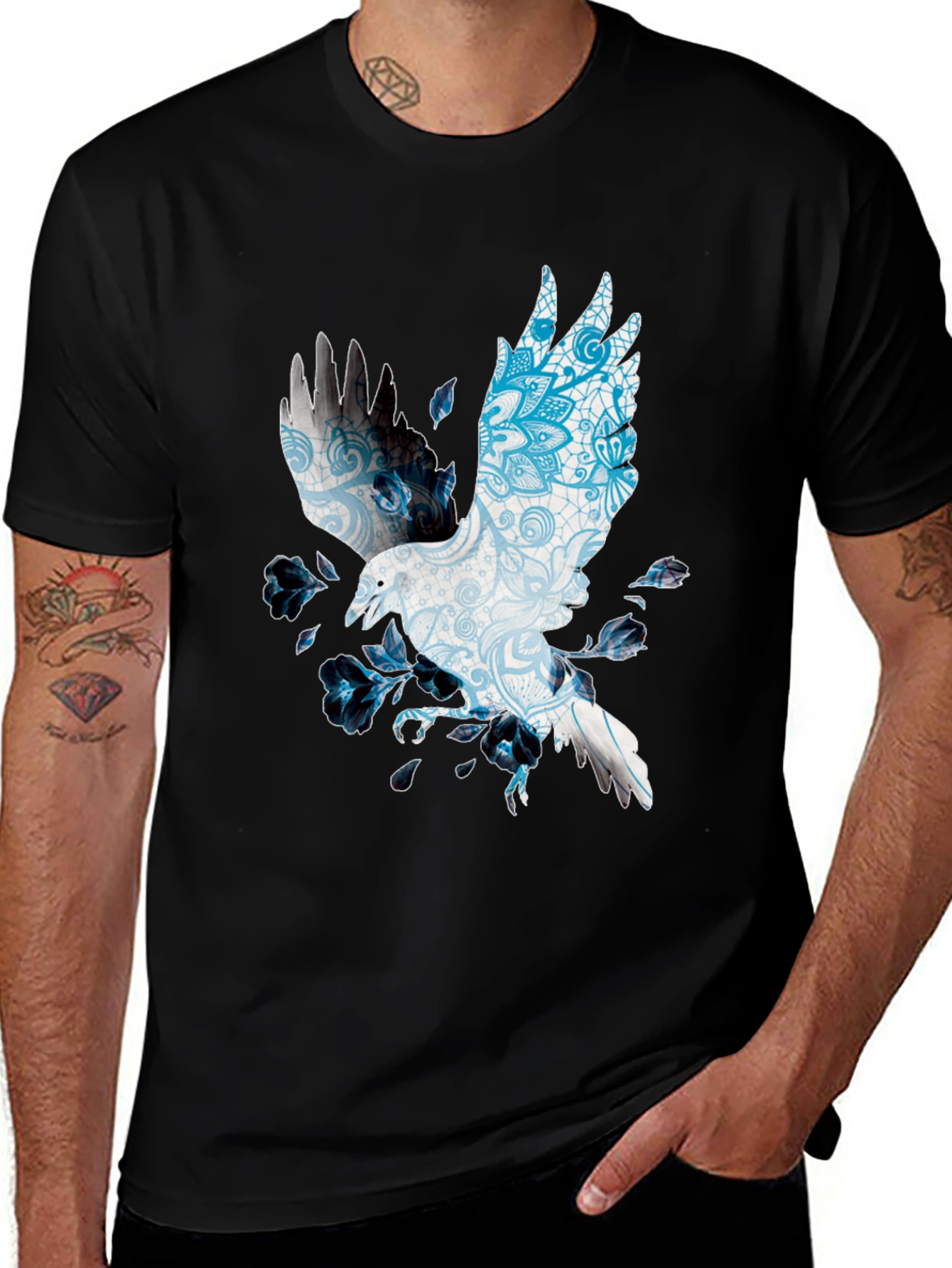 Variant 10 of Raven Mandala Print Black T-Shirt