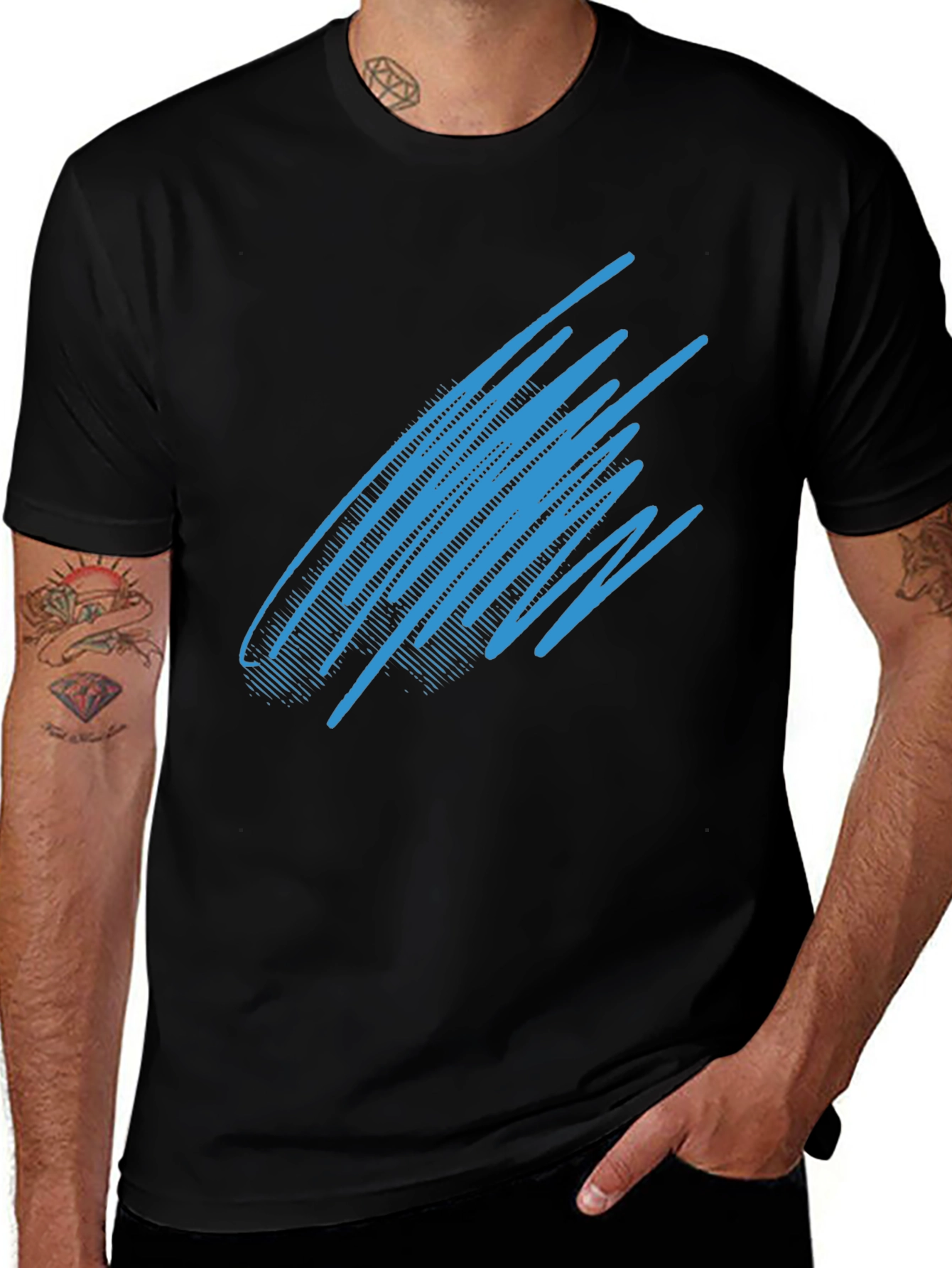 Variant 23 of Abstract Blue Line Graphic Black T-Shirt